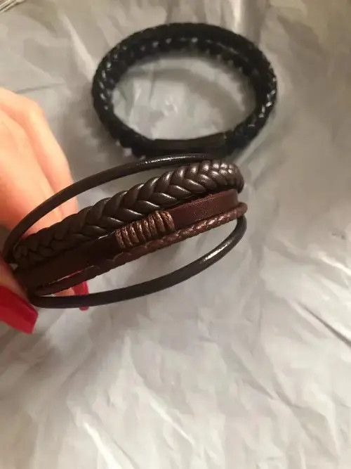 Jewelry Trendy Genuine Leather Bracelet Stainless Steel Men Size ONE SIZE - 3 Thumbnail