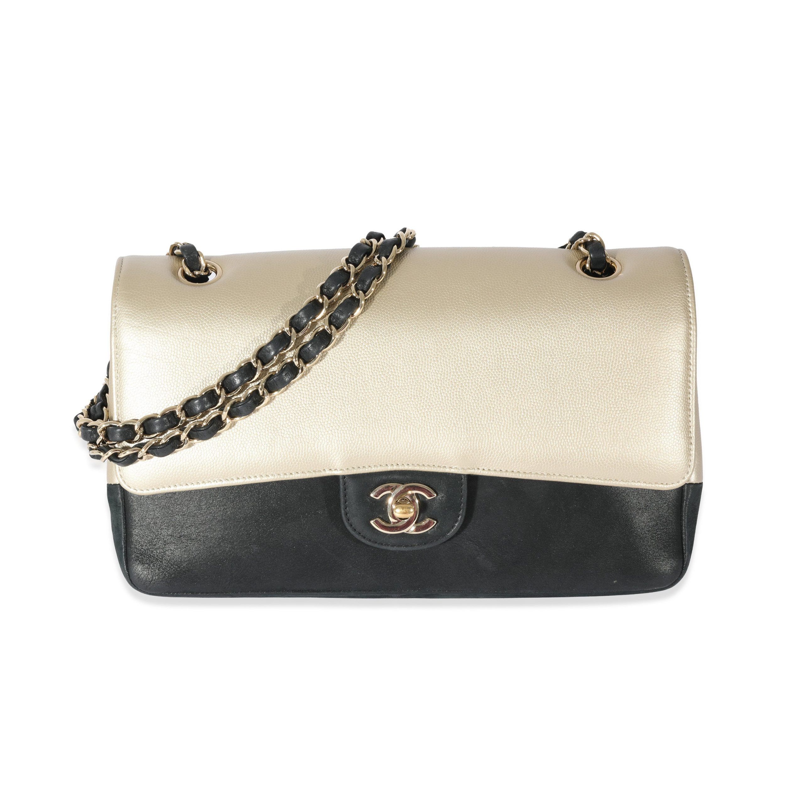 Chanel Gold Black Pure Timeless Medium Classic Double Flap Bag