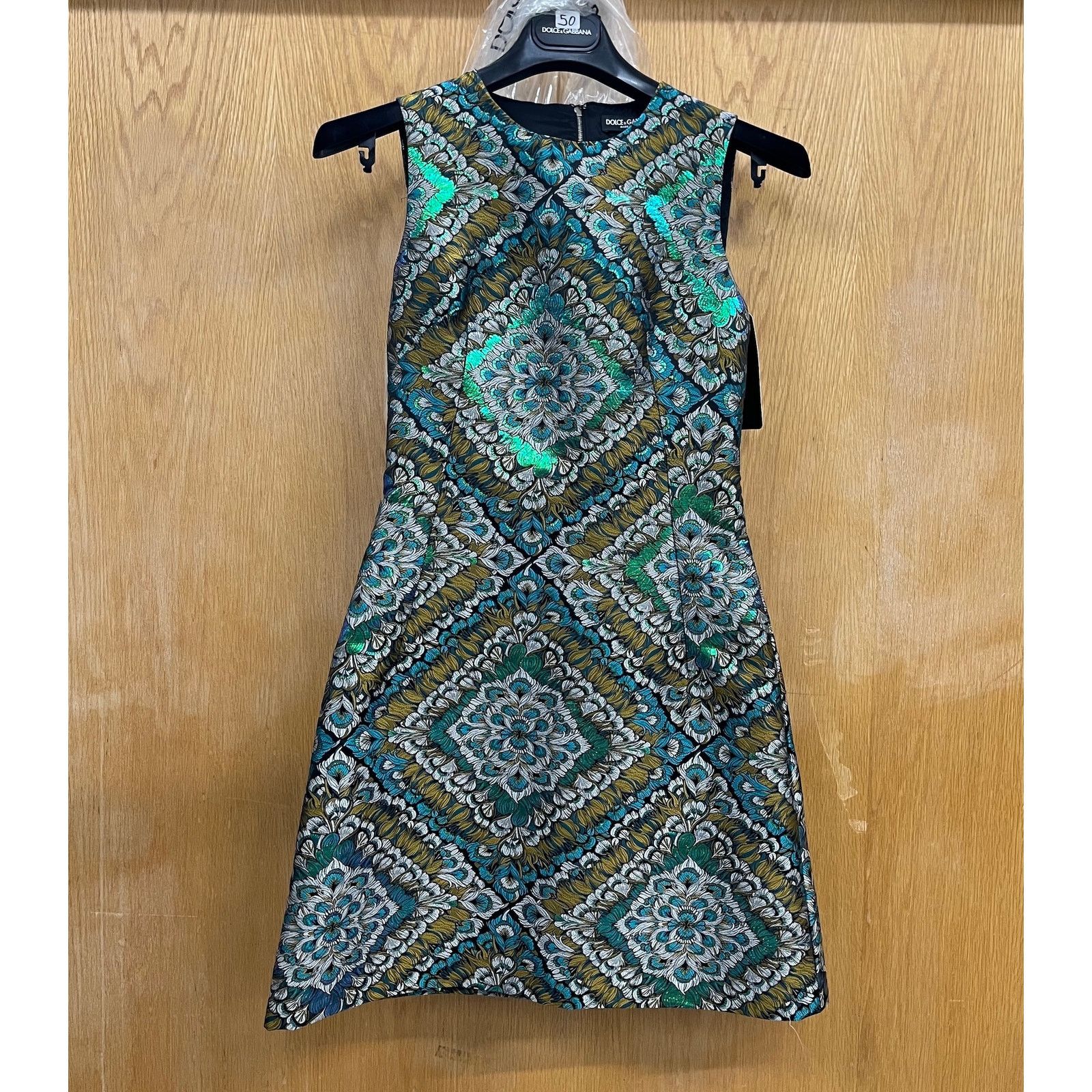 Dolce & Gabbana DOLCE & GABBANA Green Metallic Jacquard Mini Dress 38 XS Size XS / US 0-2 / IT 36-38 - 6 Thumbnail