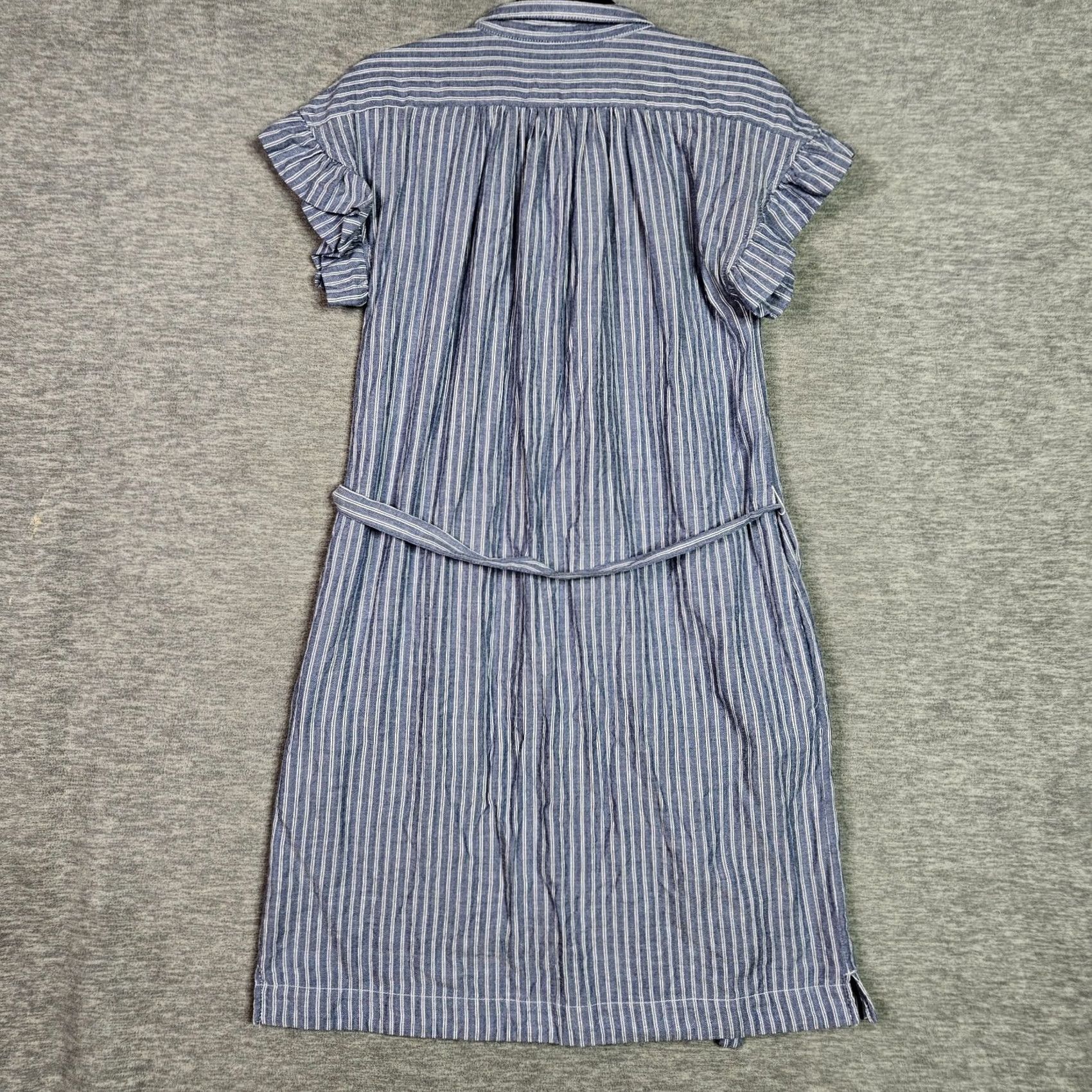 Vintage Isabella Sinclair Dress Womens S Blue Stripe Shirt Dress Belted Ruffle Sleeve Casual Size S / US 4 / IT 40 - 2 Thumbnail