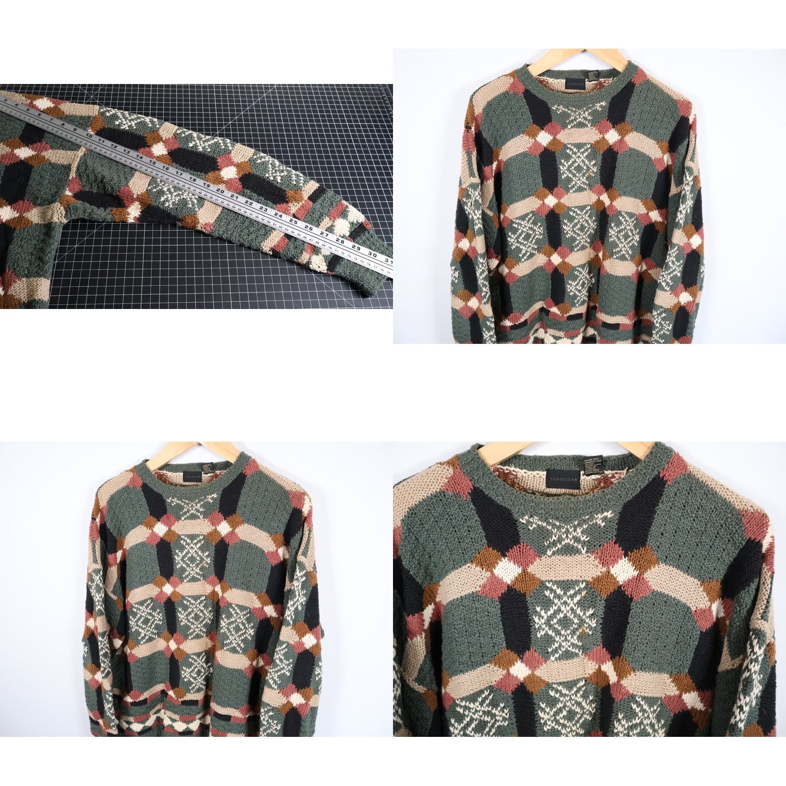 Vintage VINTAGE Structure Sweater Men XL Green Geometric Crew Neck Heavyweight Knit Cotton Blend Ramie Size US XL / EU 56 / 4 - 8 Thumbnail