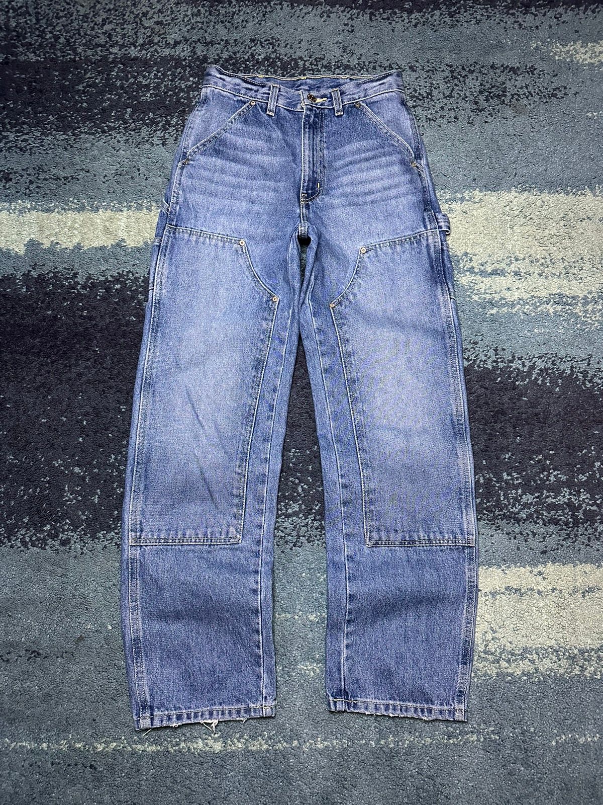 Pre-owned Carhartt X Vintage Denim Double Knee Pants Carhartt Style Faded Petite In Blue