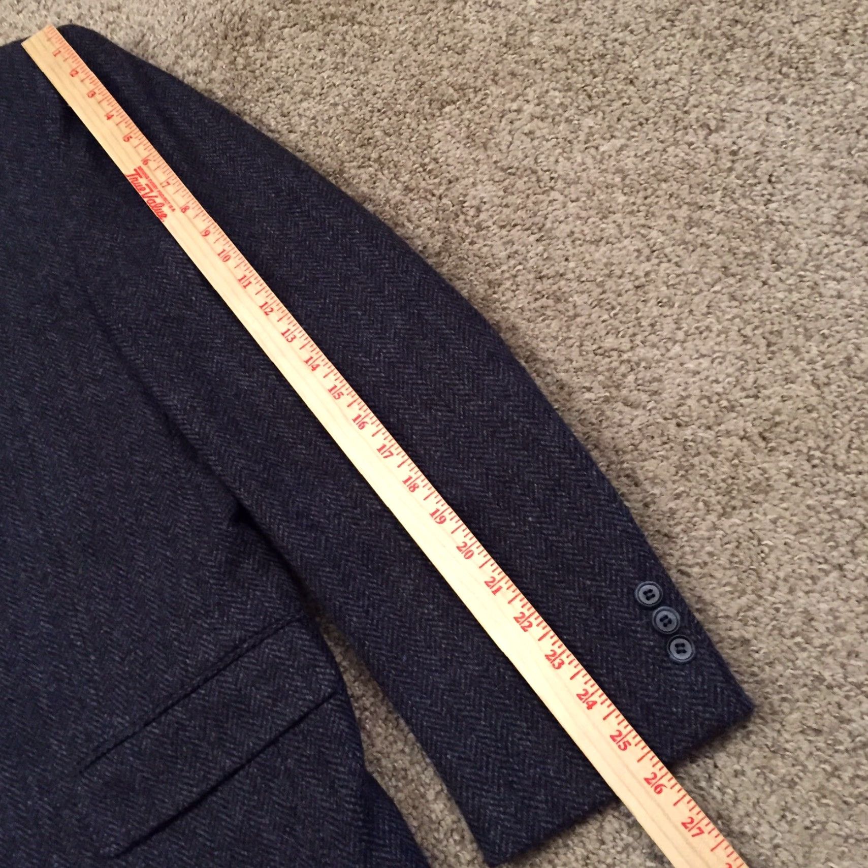 Vintage TownCraft Blazer Mens Size 44 Long Blue Herringbone Wool Two Button Single Vent Jacket Coat Notch Lapel Regular 2 Piece Vintage No Mens Size 44R - 3 Thumbnail
