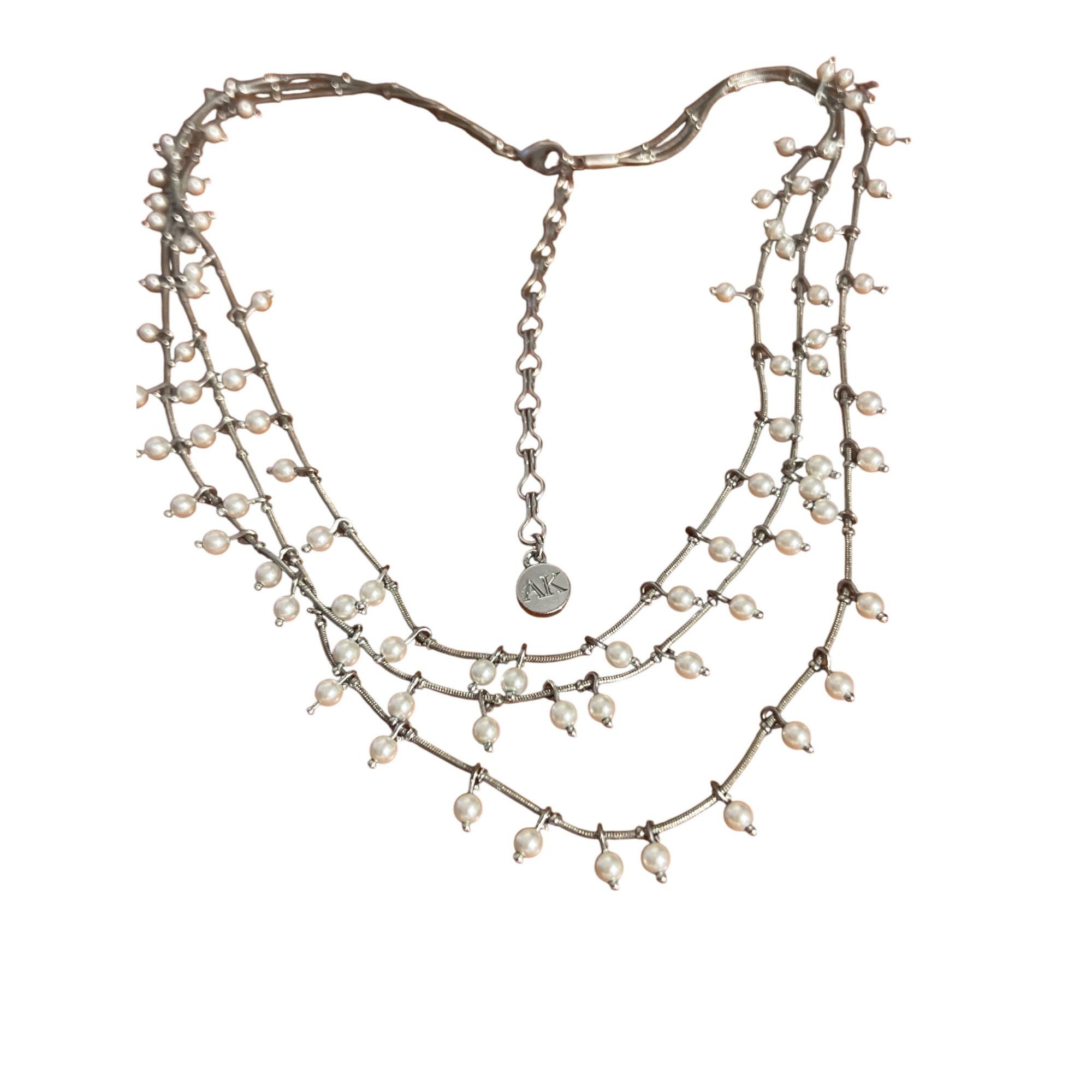 Anne Klein Anne Klein Silver Tone Layered Necklace Faux Pearl Dangles S Size ONE SIZE - 1 Thumbnail