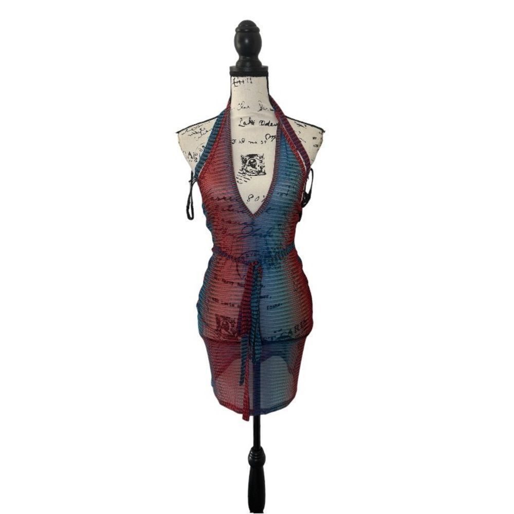 Shein SHEIN Blue & Red Geo Print Criss Cross Swim Cover-Up Dress – Size S / US 4 / IT 40 - 2 Thumbnail