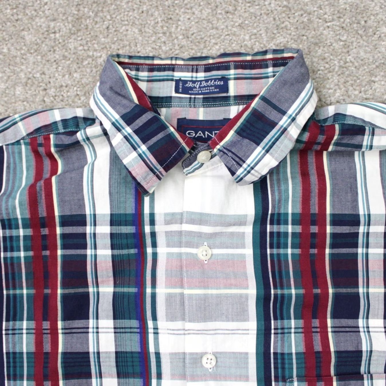 Gant GANT Button-Up Shirt Mens Medium Green Red 100% Cotton Long Sleeve Twill Button-Down Chest 48in Striped 90s Vintage: No Size US M / EU 48-50 / 2 - 6 Thumbnail