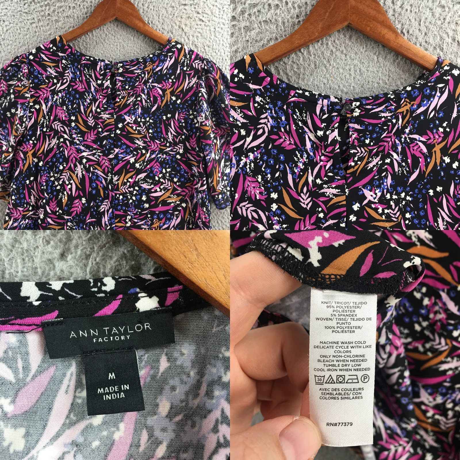 Ann Taylor Ann Taylor Factory Blouse Womens Medium Multicolor Short Sleeve Round Neck Top Shirt Size M / US 6-8 / IT 42-44 - 8 Thumbnail