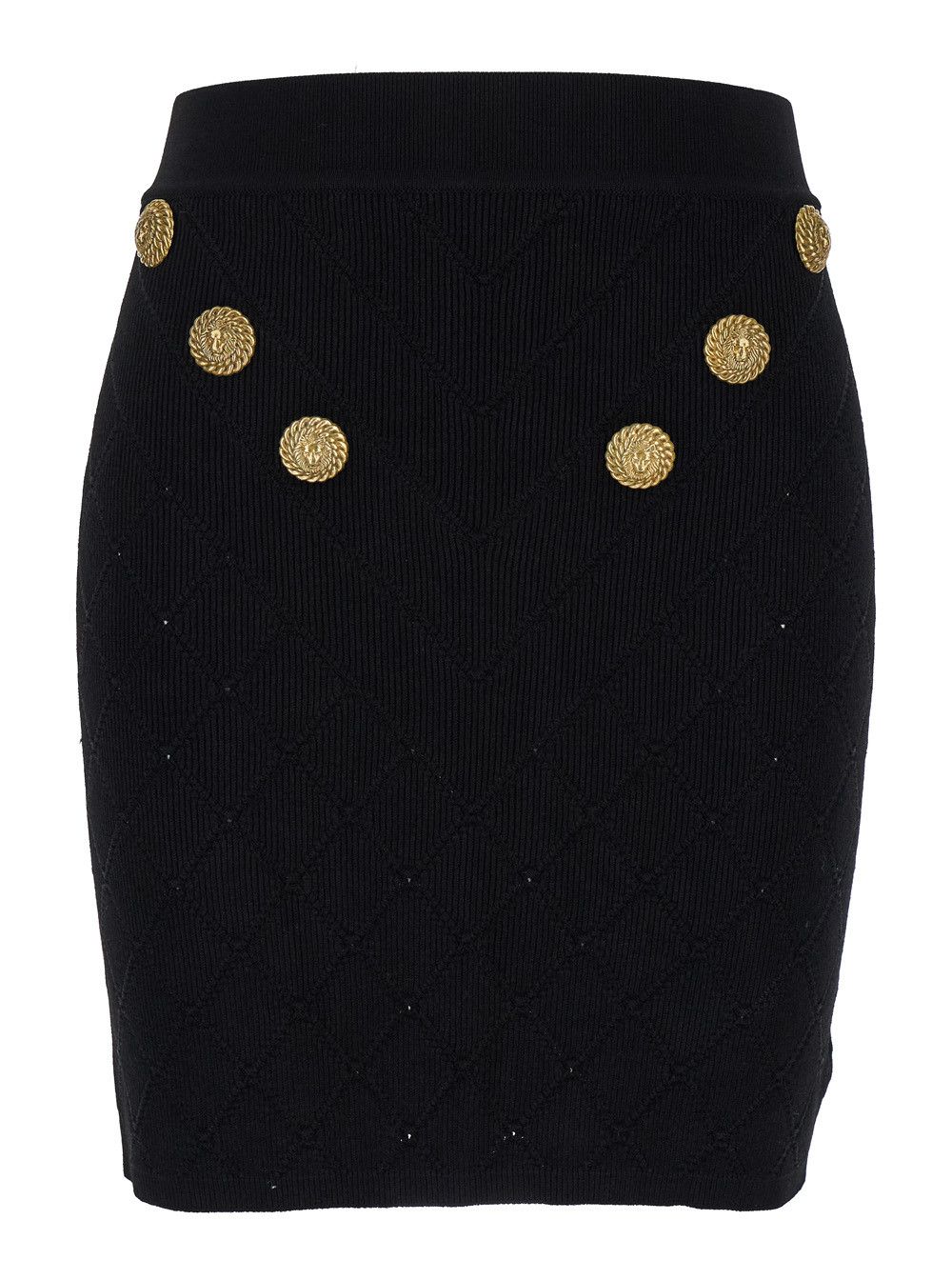 Black Short Skirt with Jewel Buttons in Viscose Blend Woman