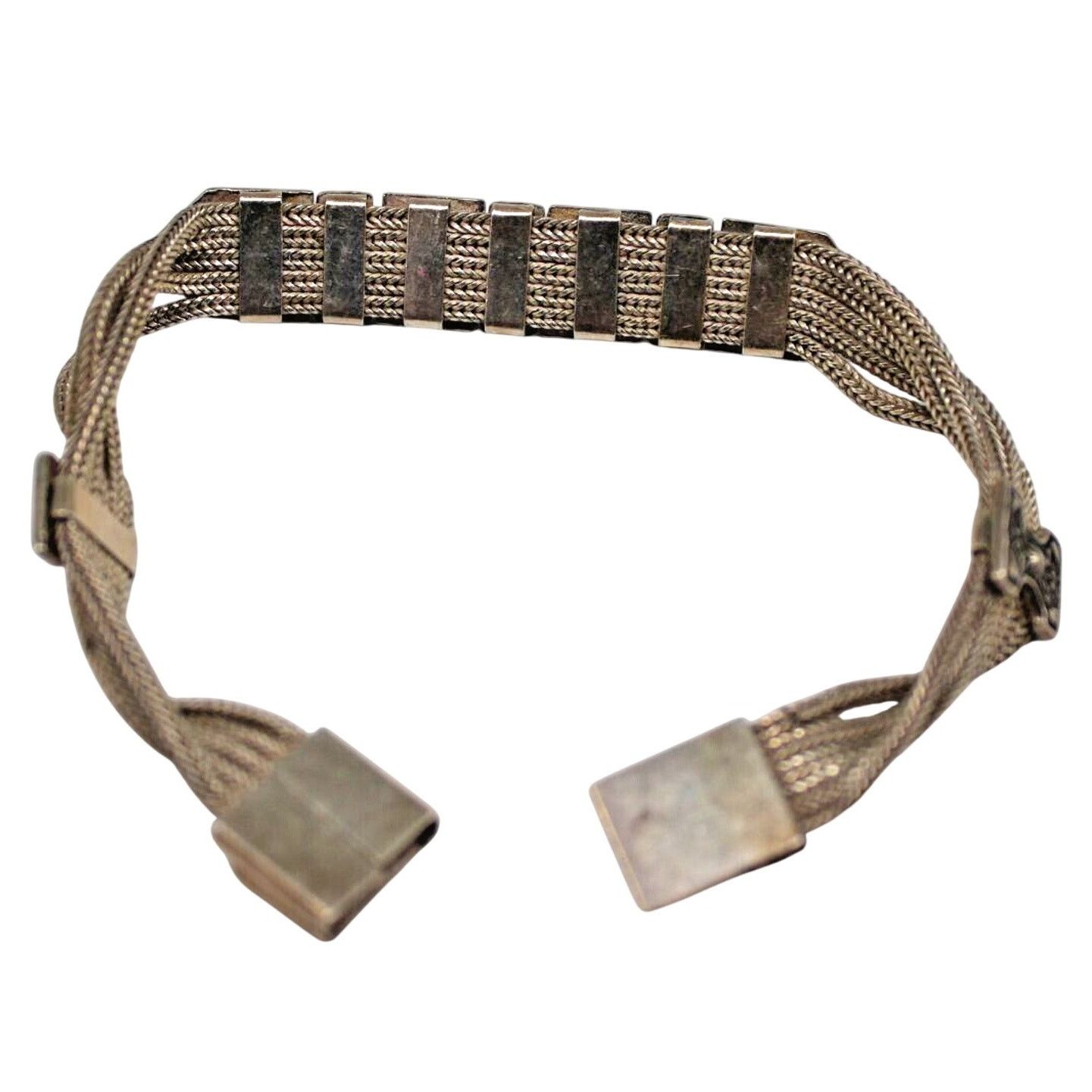 Other Art Deco 5 Strand Chain Bracelet 925 Silver Embossed Clasp Size ONE SIZE - 6 Thumbnail