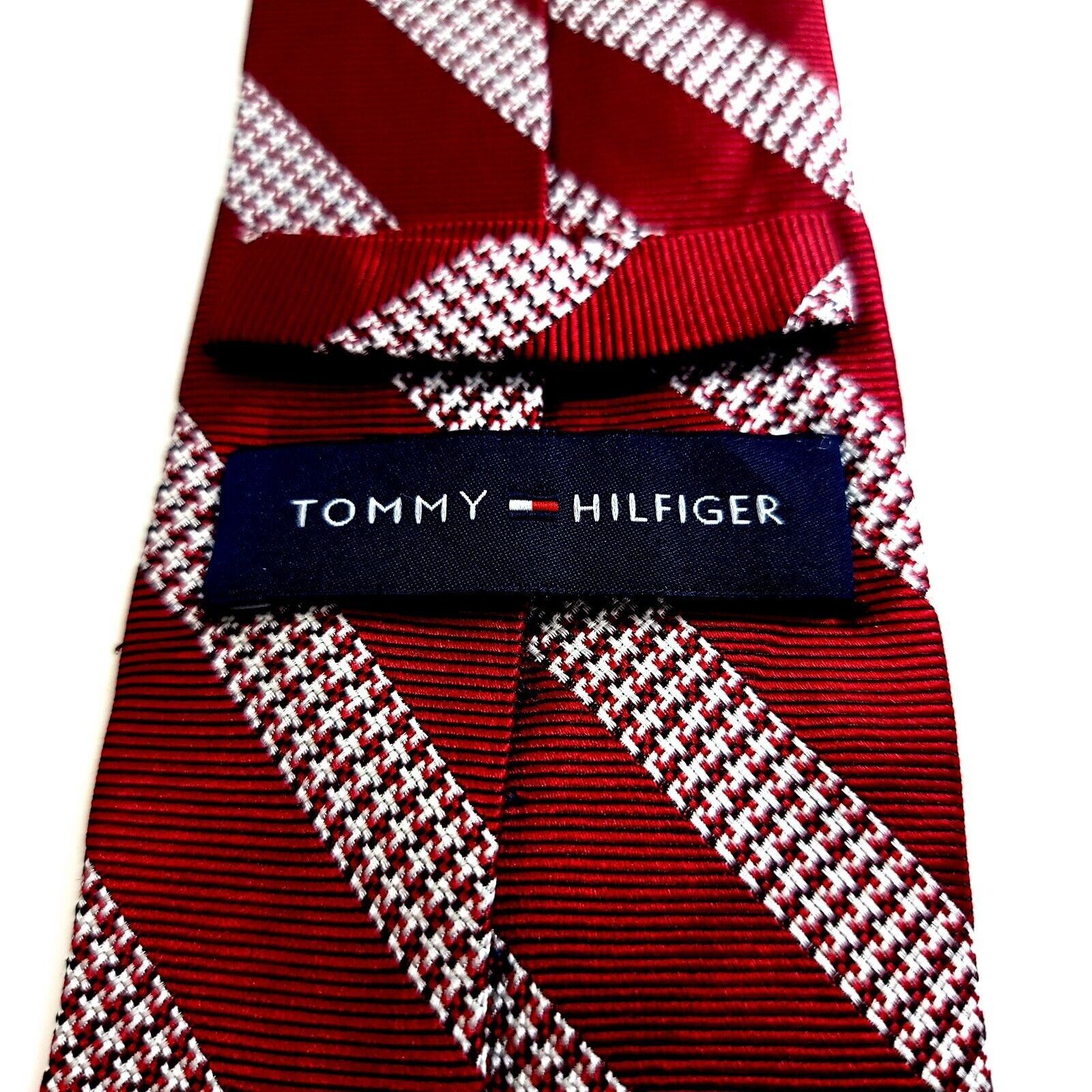 Tommy Hilfiger Tommy Hilfiger Red White Striped Plaid Woven Skinny Silk Tie Size ONE SIZE - 3 Thumbnail