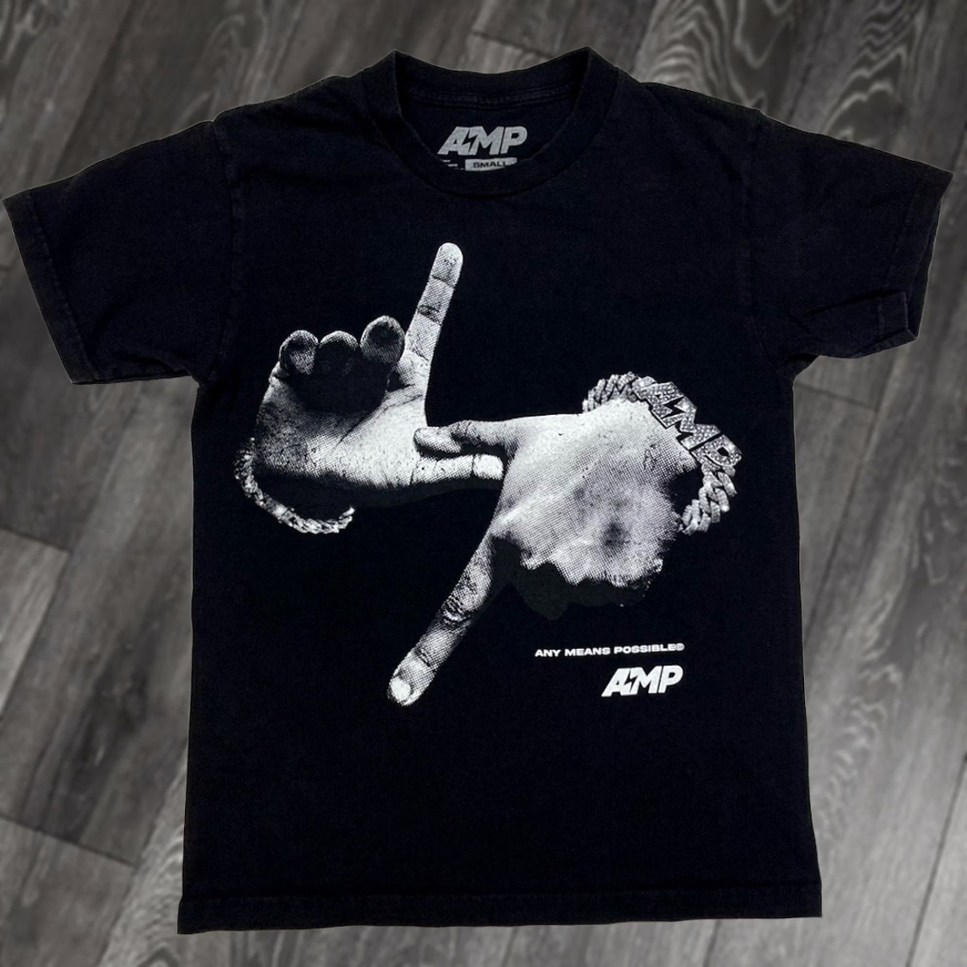 Vintage AMP Any Means Possible Graphic T-shirt Women Small Black Short Sleeve Size S / US 4 / IT 40 - 1 Thumbnail