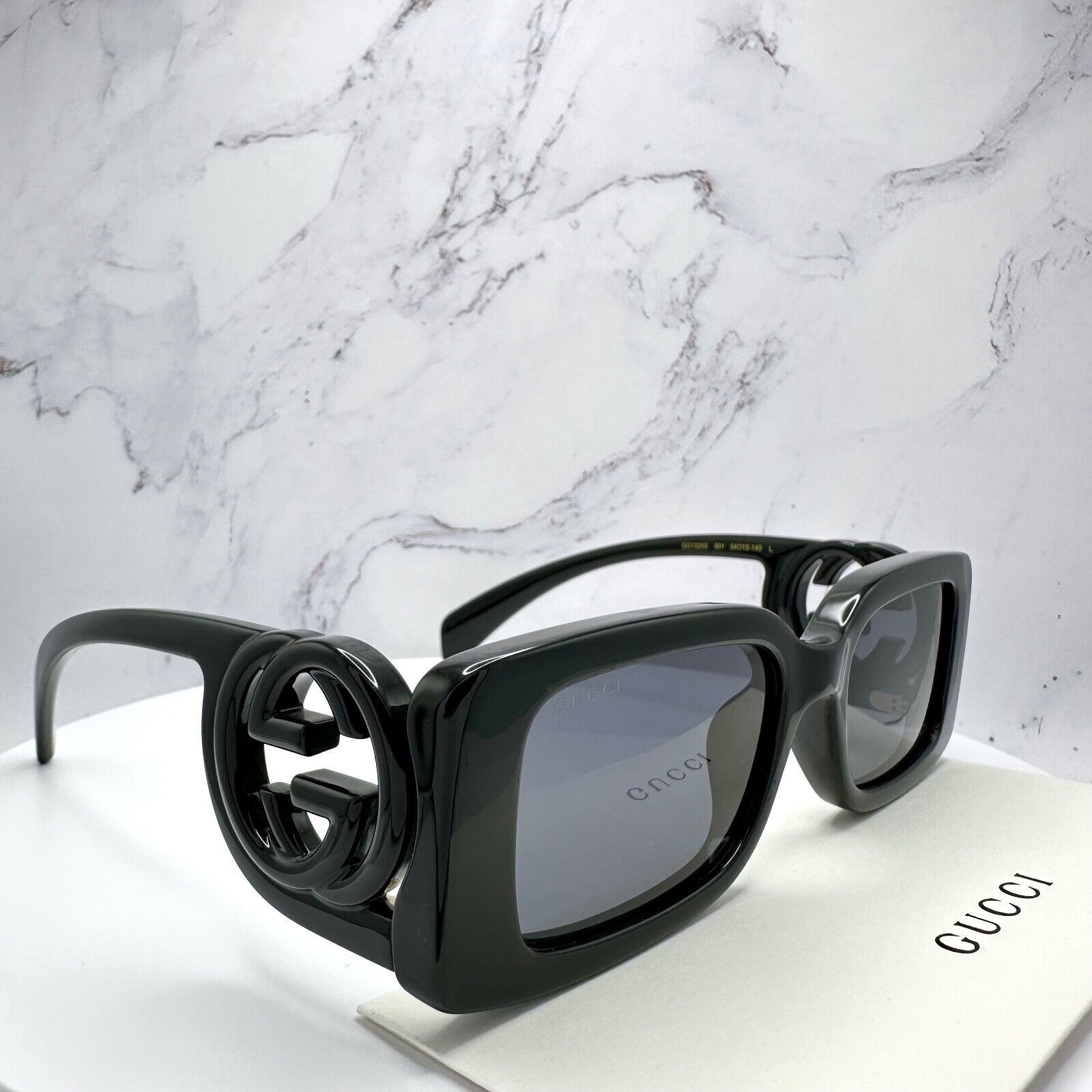 image of Gucci New Black Sunglasses Rectangle Square Interlocking Gg, Men's