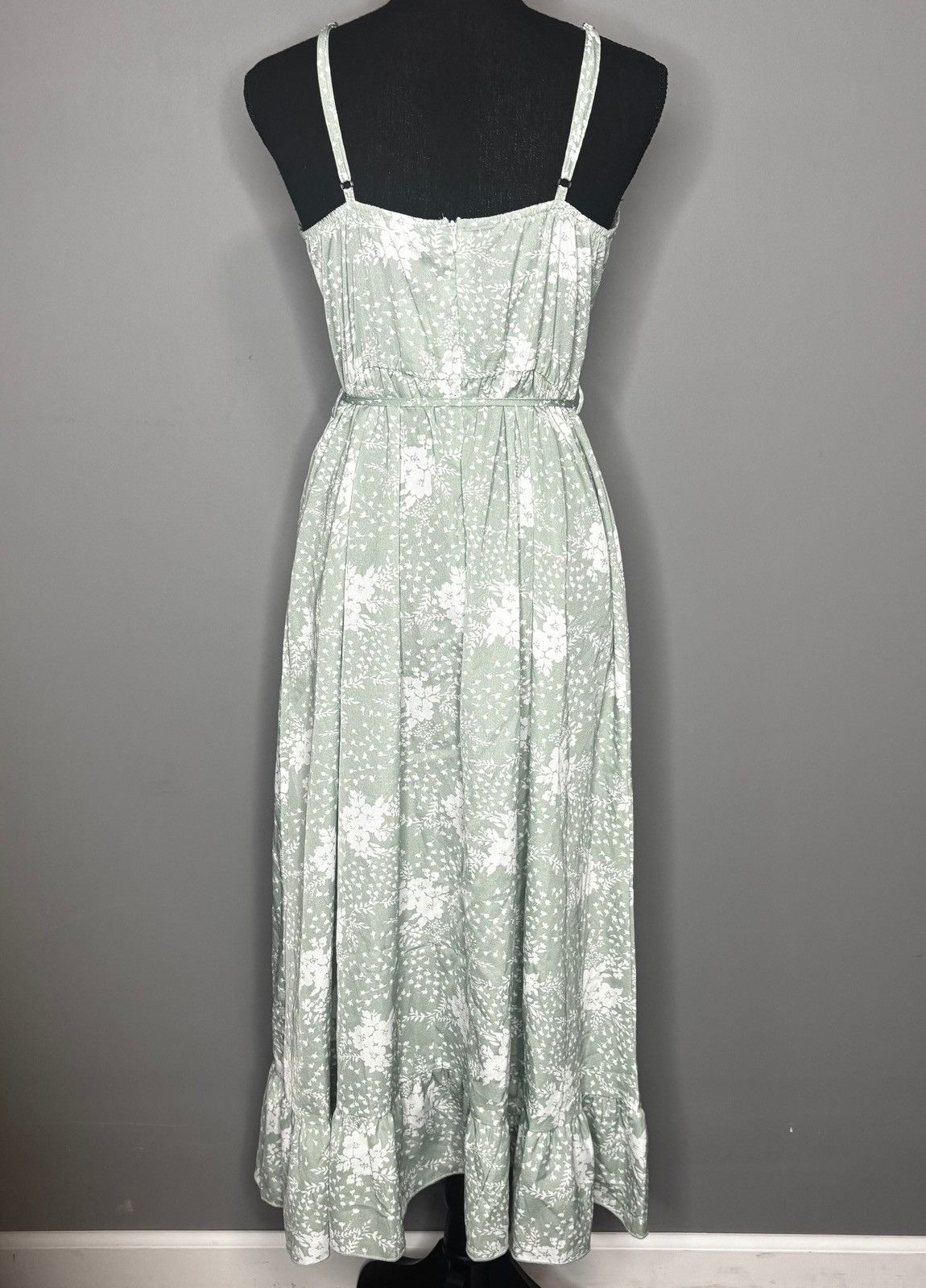 Vintage SIMPLEE-Casual Green Sling Print Midi Dress-XS Size XS / US 0-2 / IT 36-38 - 5 Thumbnail