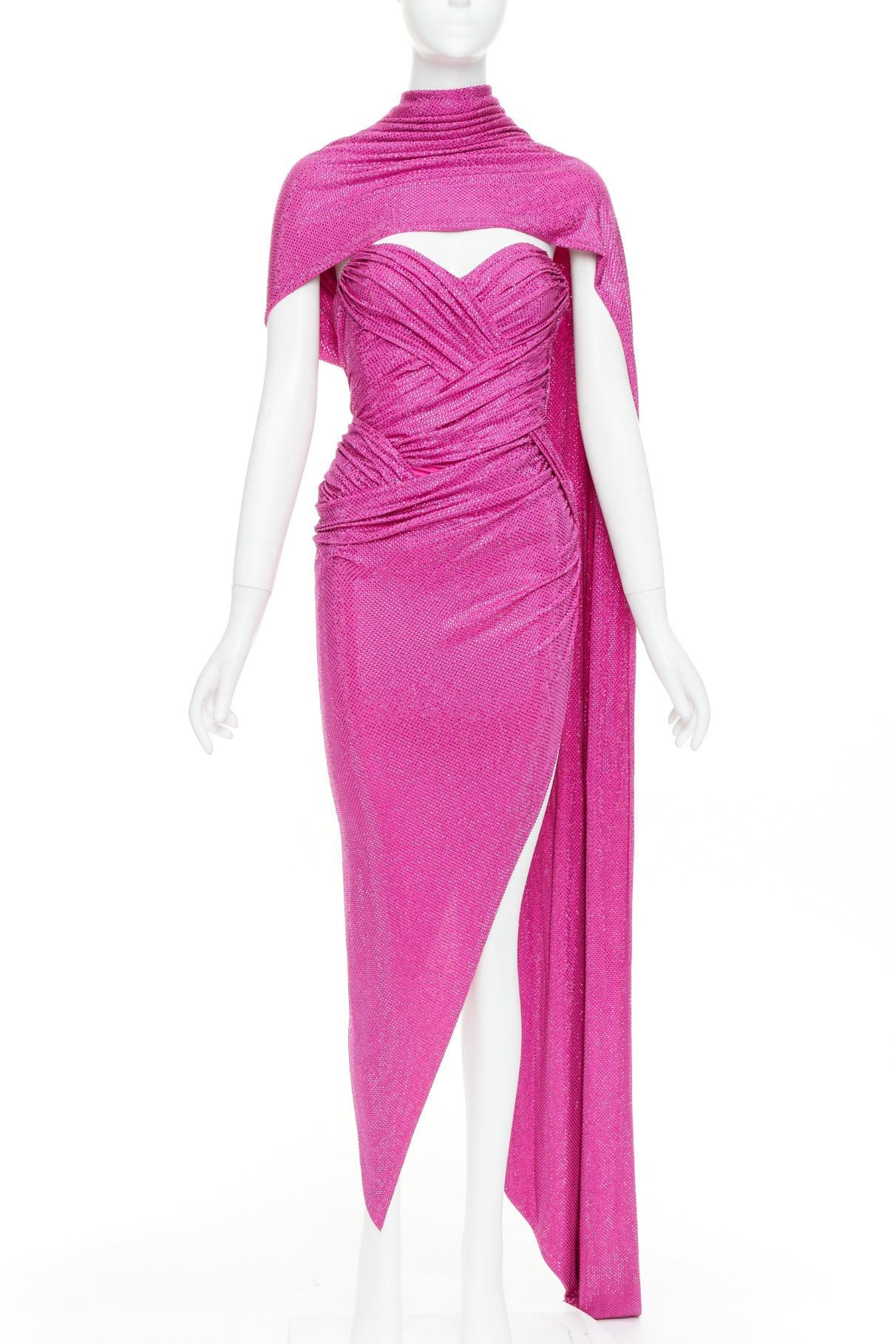 Alexandre Vauthier rare ALEXANDRE VAUTHIER COUTURE AW2019 Runway hot pink micro crystal neck sash drape asymmetric gown Size S / US 4 / IT 40 - 1 Thumbnail