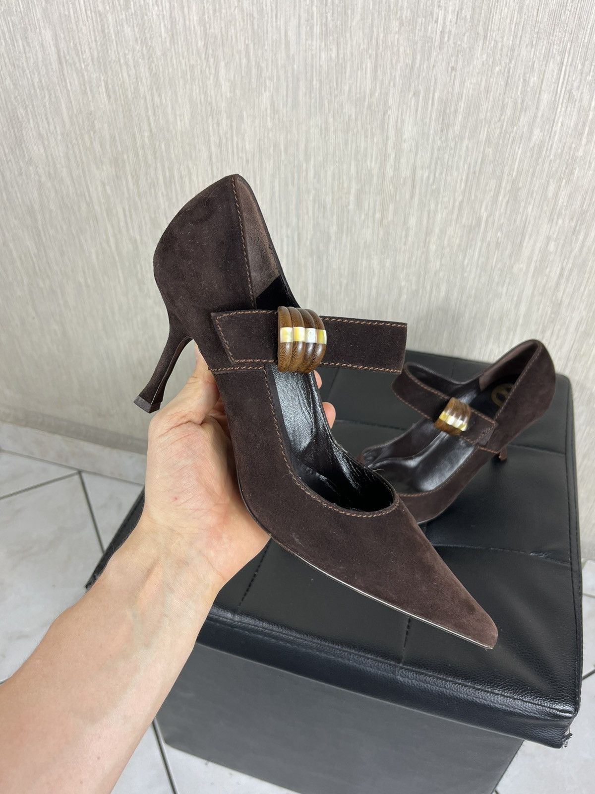 Escada Vintage Escada suede velvet pumps heels shoes avant garde Size US 9.5 / IT 39.5 - 1 Thumbnail