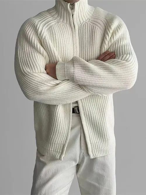 VIBE Vintage Beige Double Pull-On Knit Stand-Up Jacket Coat Size US M / EU 48-50 / 2 - 2 Thumbnail