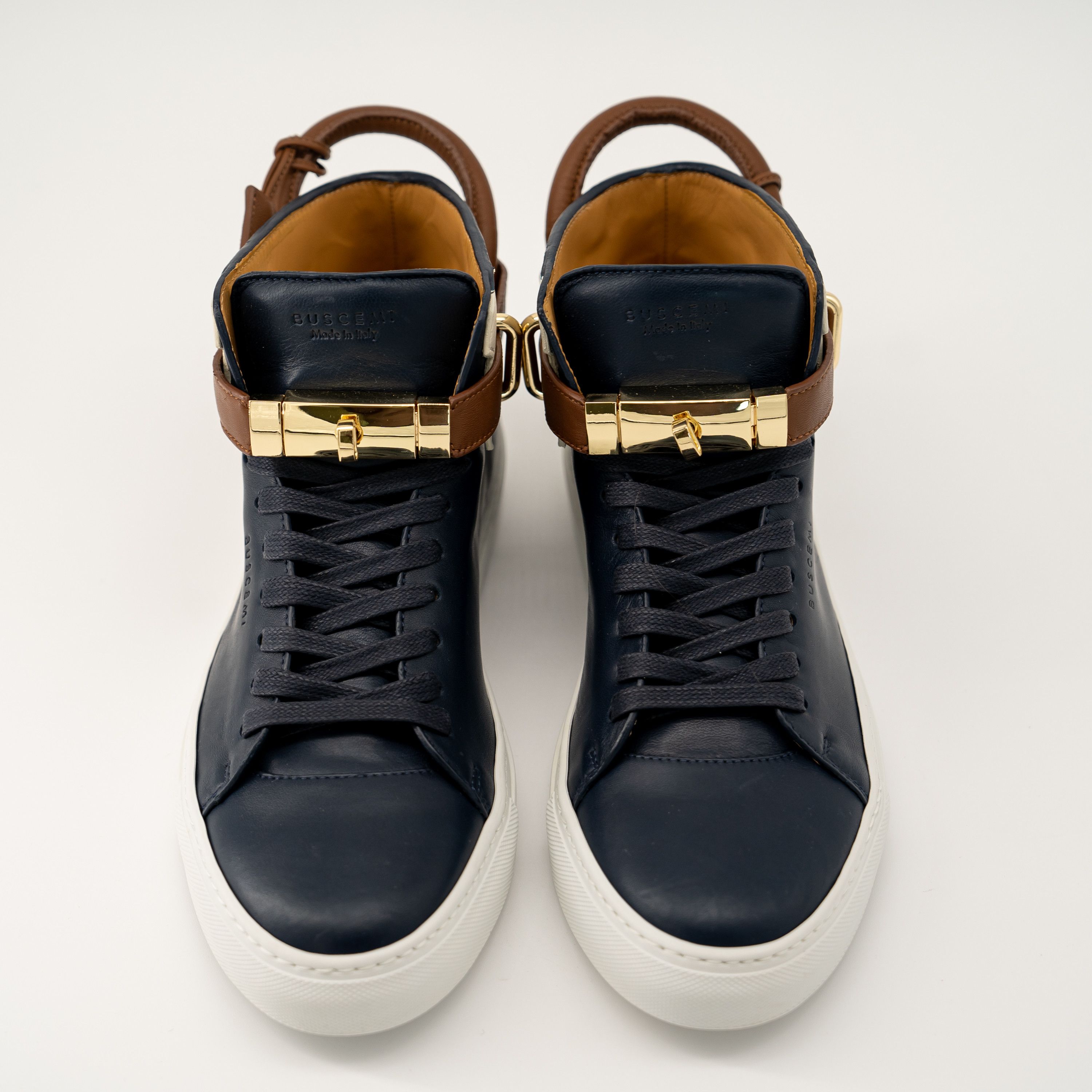 43eu 10 us BUSCEMI 100mm Leather Mid Navy Blue White Gold