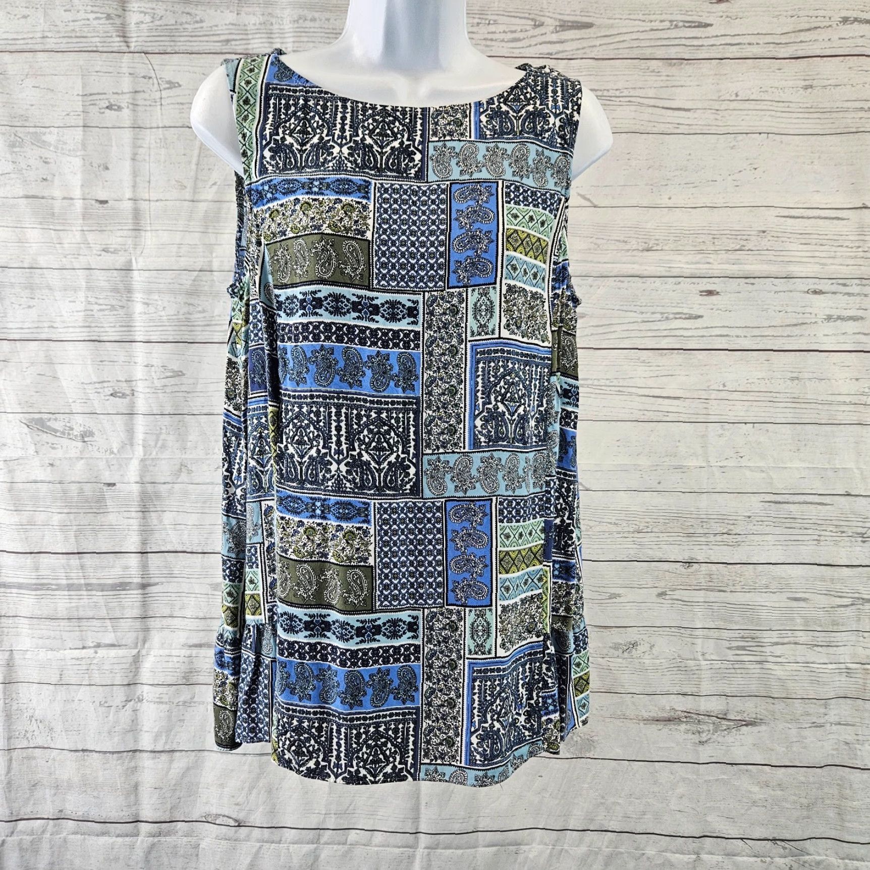 J. Jill J Jill Womens Blouse Top Sleeveless Printed Floral Paisley Rayon Blue Green Medium - M Womens Shirts Women Body Illustrated Size M / US 6-8 / IT 42-44 - 2 Thumbnail