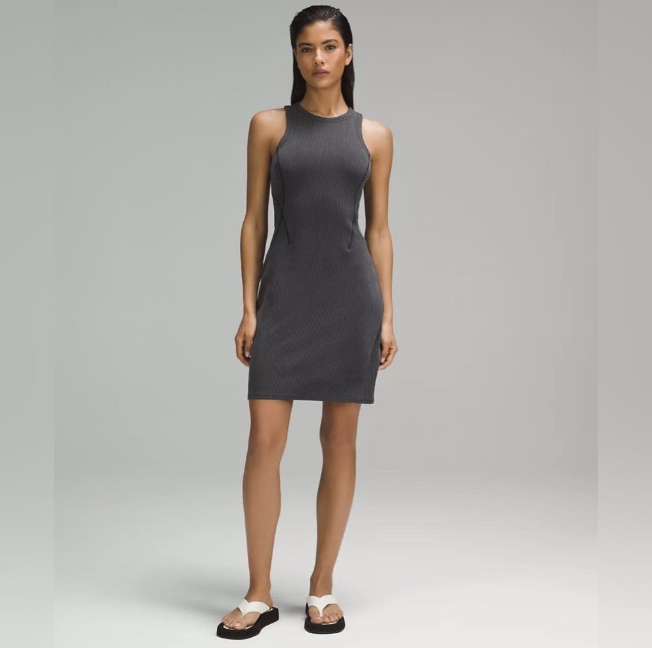 image of Lululemon Ribbed Softstreme Slim-Fit Tank Dress Size 6 in Black, Women's