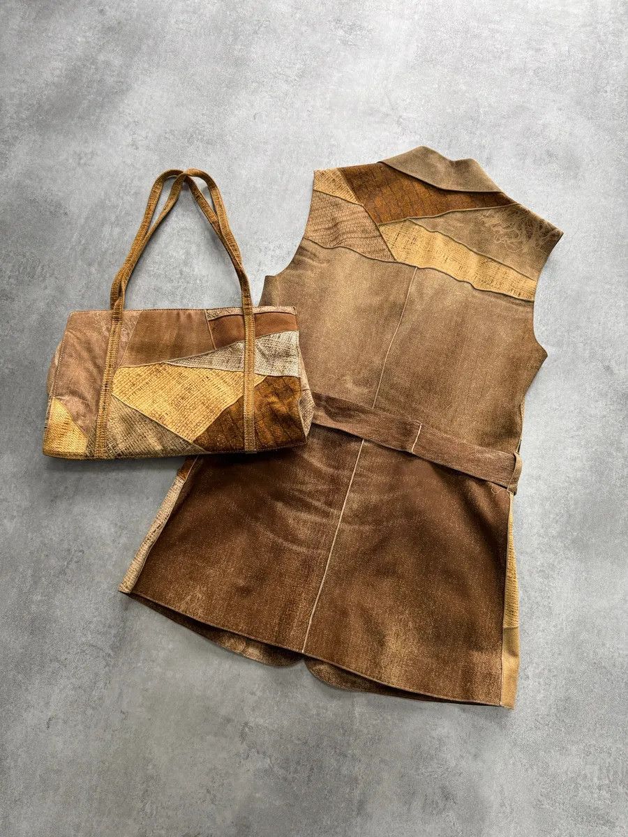 Roberto Cavalli 1990s Roberto Cavalli Leather Patchwork Jacket & Bag Set Size S / US 4 / IT 40 - 6 Thumbnail