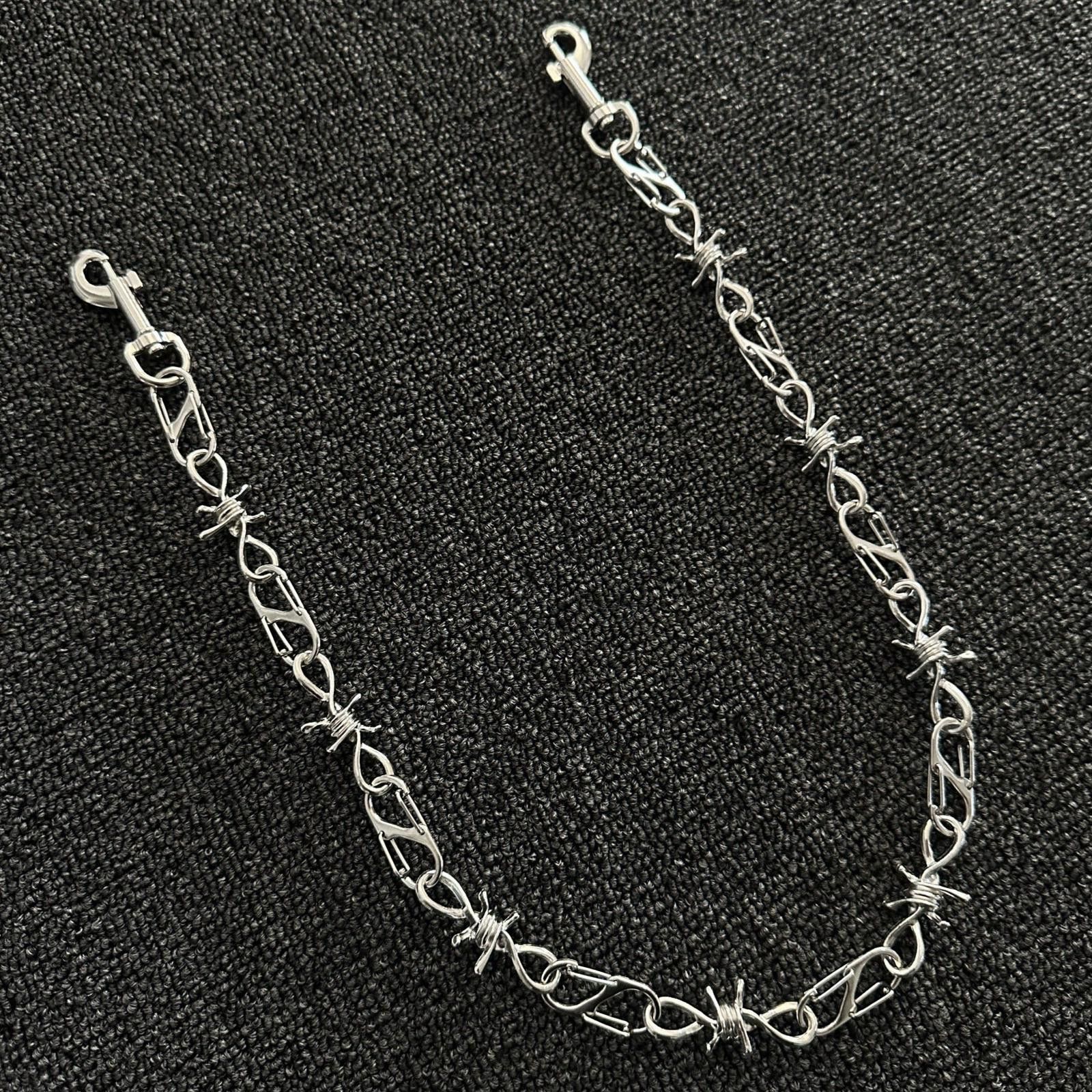 Vintage Silver Barbed Wire Wallet Chain, Edgy Metal Link Chain Size ONE SIZE - 1 Thumbnail