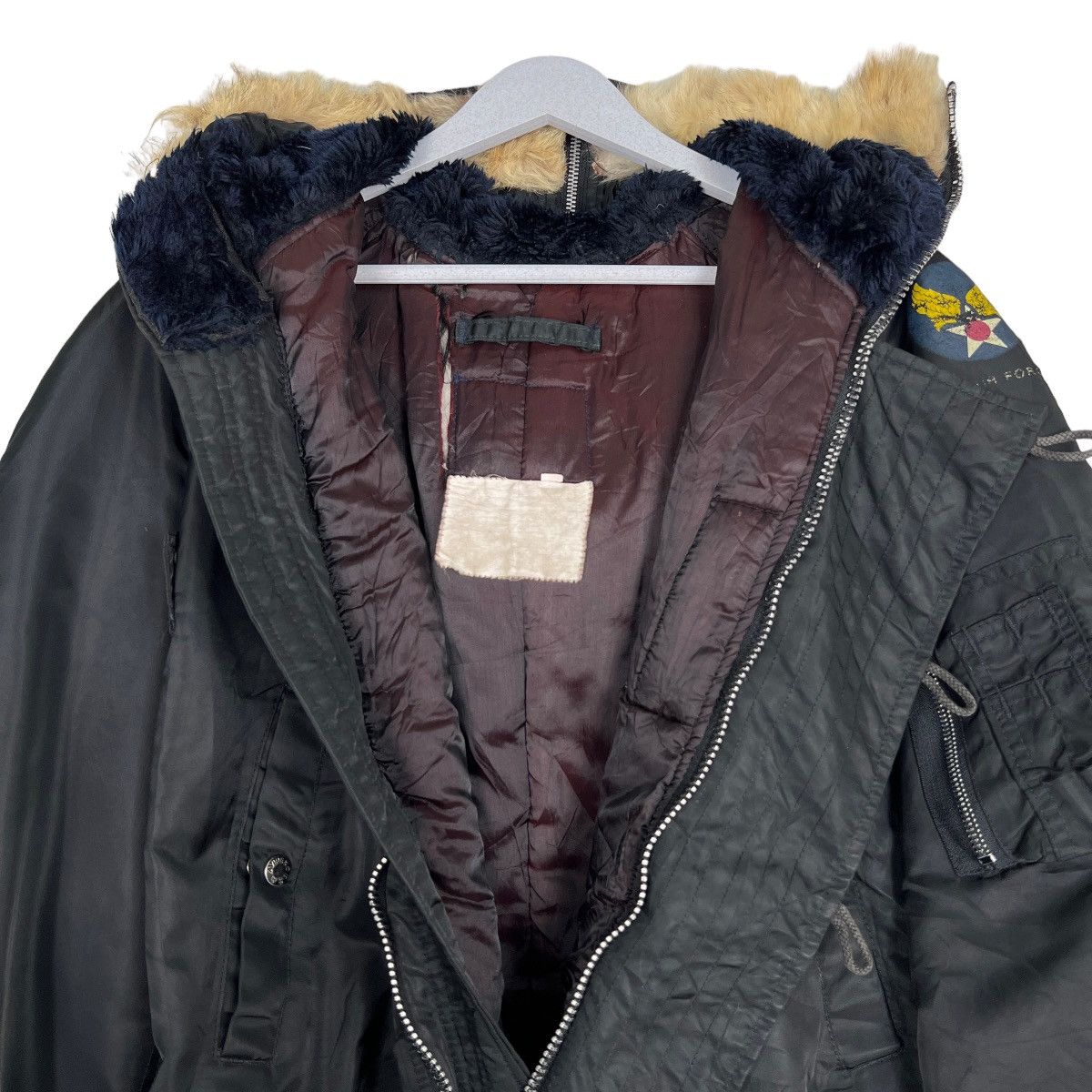 Avirex 🔥 VINTAGE AVIREX US AIR FORCE FUR HOODIE BOMBER JACKET Size US L / EU 52-54 / 3 - 11 Thumbnail