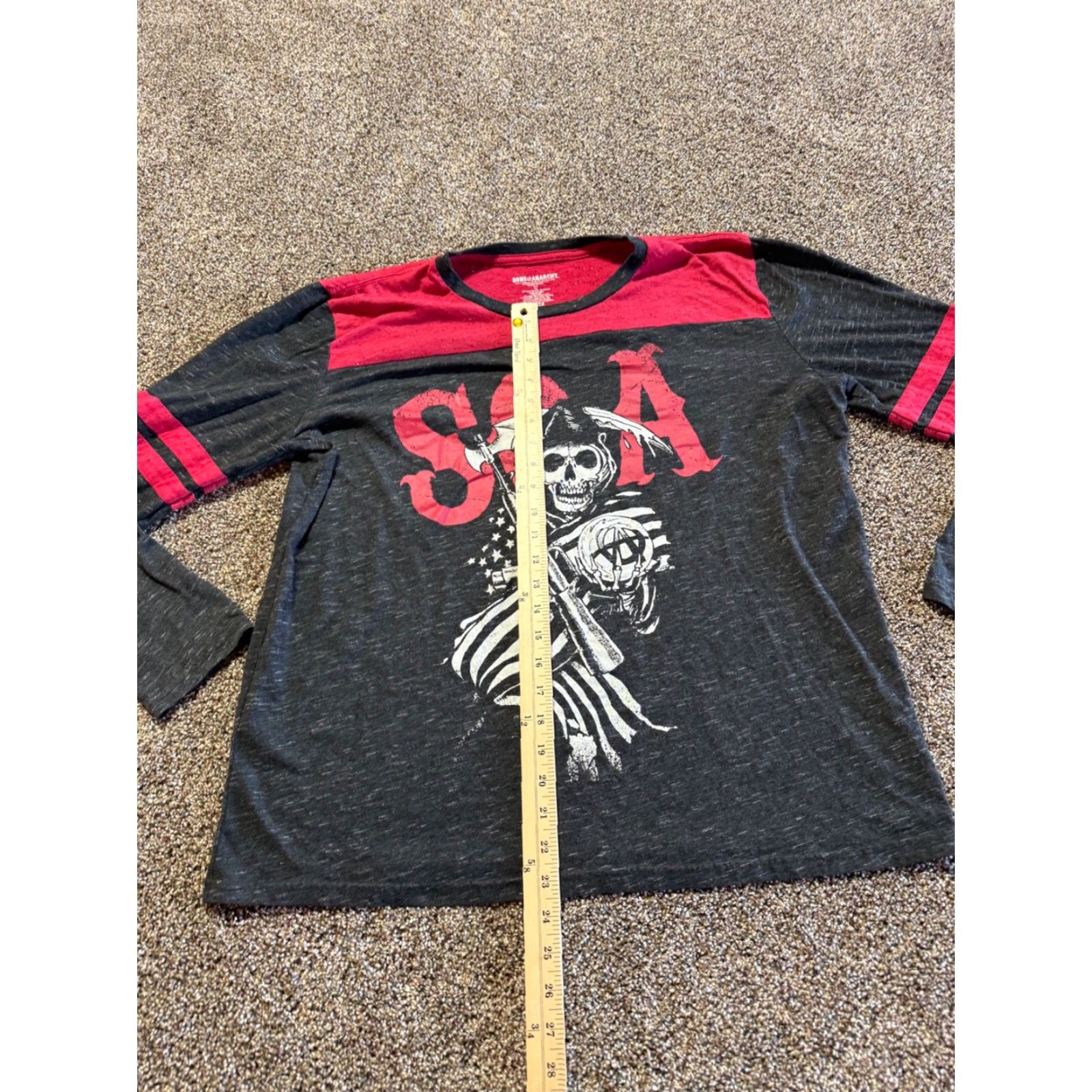 Vintage Sons Of Anarchy Mens Shirt XL Red Long Sleeve Cotton Blend SOA T-Shirt Crew Neck Graphic Print Size US XL / EU 56 / 4 - 5 Thumbnail