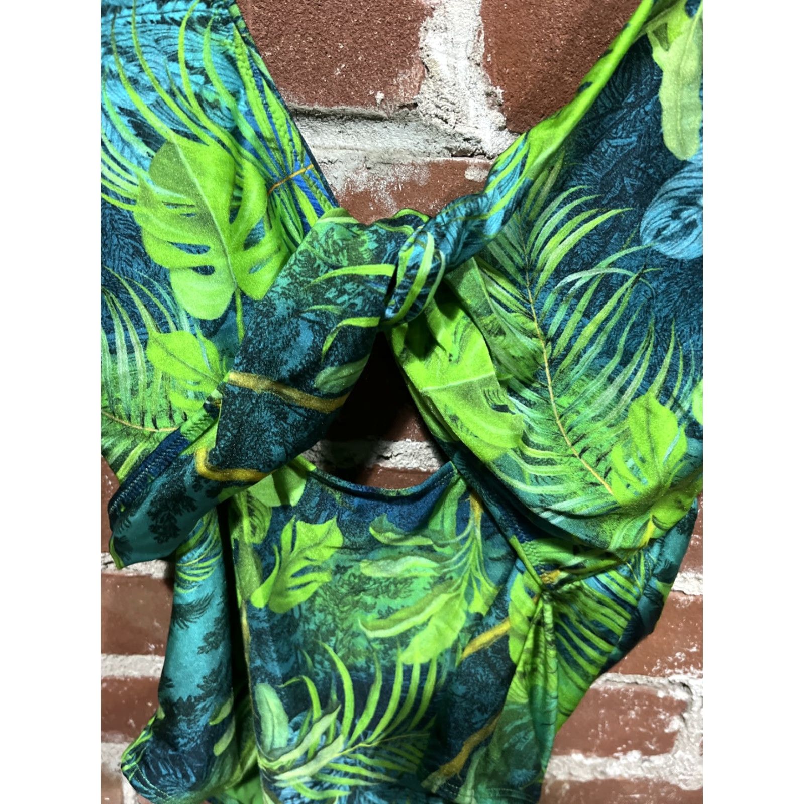 Asos ASOS Womens Swimsuit Floral Size 14 Green One Piece Fashion Designer Women Green Floral Lace Stretch Regular Polyester Elastodiene Size ONE SIZE - 2 Thumbnail