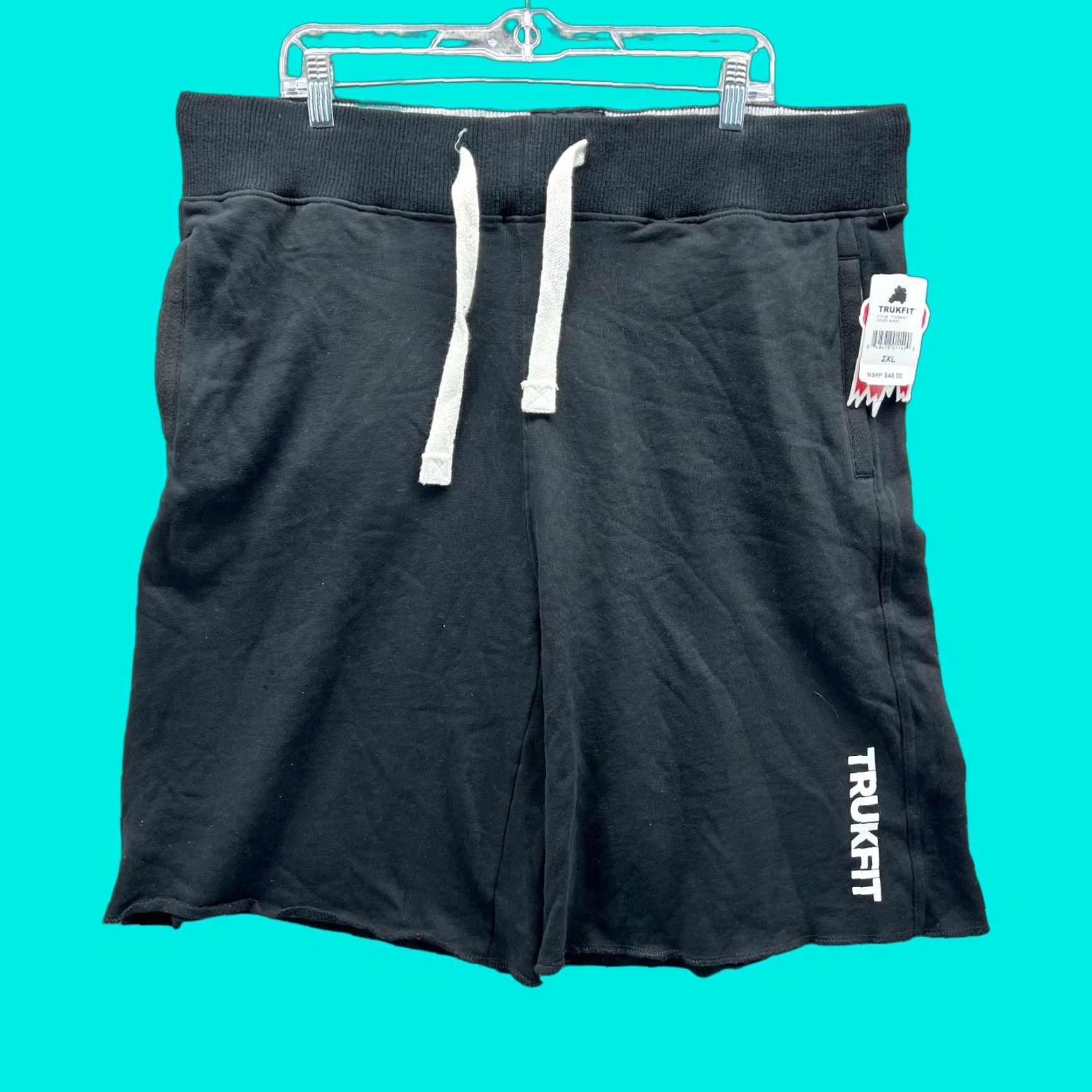 Logo 7 VINTAGE? No — TRUKFIT Shorts Mens 2XL Black Cotton Fleece Drawstring Logo Streetwear NEW Size US 39 - 1 Thumbnail