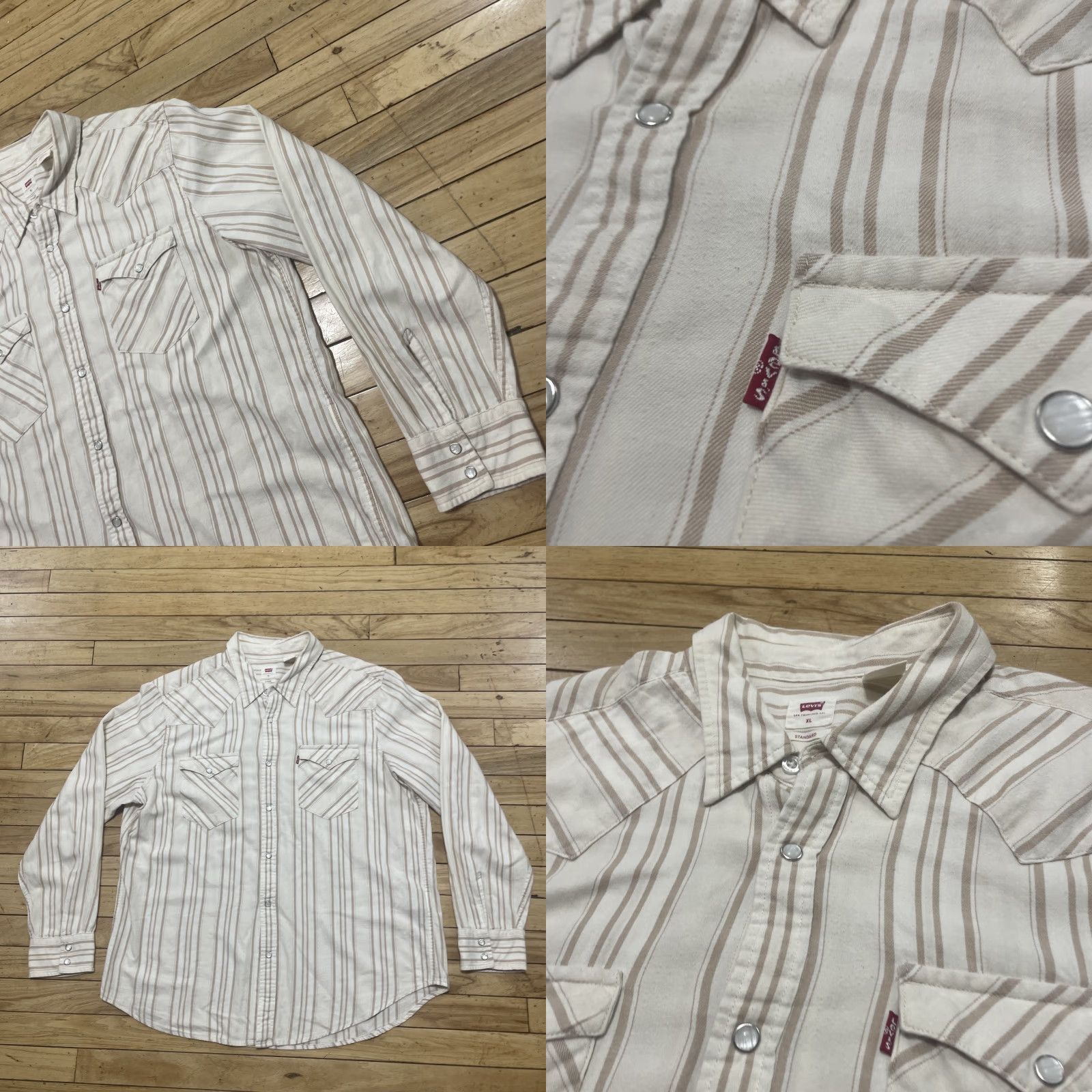 Levi's Levis Western Pearl Snap Cowboy Shirt Men XL Brown Cream Vertical Striped Capsule Size US XL / EU 56 / 4 - 10 Thumbnail