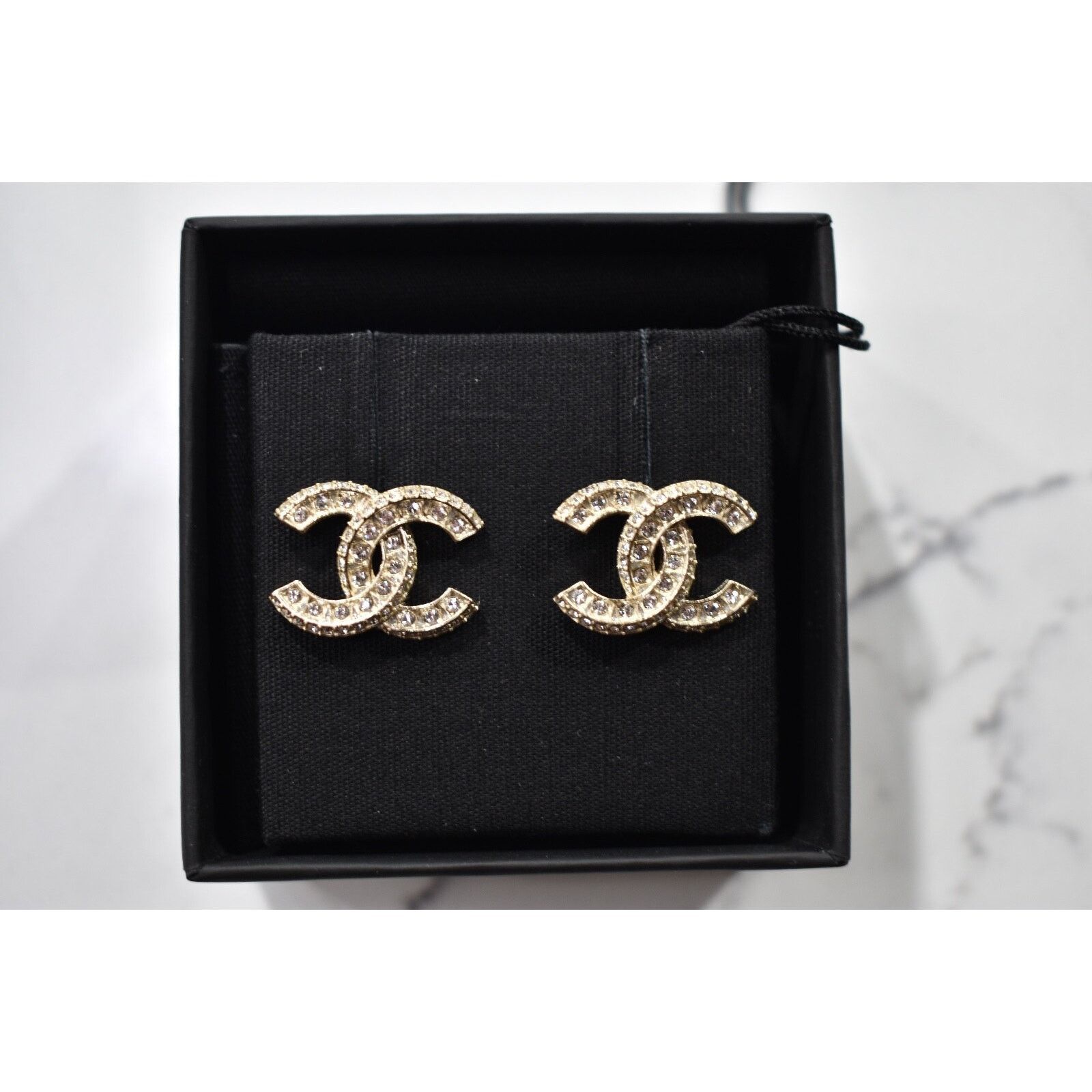 Chanel Chanel Gold Transparent Crystal Statement Stud Drop Earrings Size ONE SIZE - 9 Thumbnail