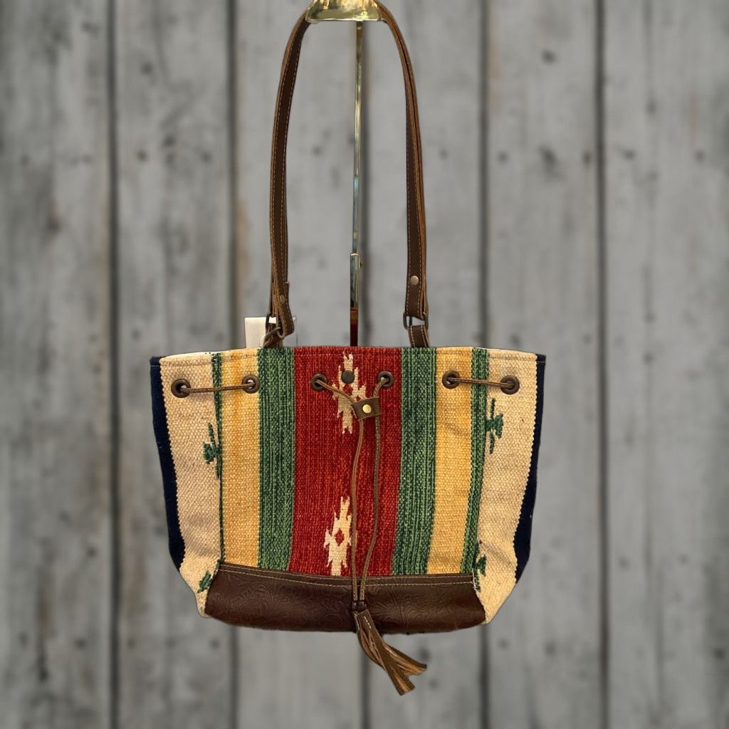 MYRA Bag Red Bucket Bag Western Aztec Cowgirl Boho Purse Large Canvas Tote - Radiant Red - Women - 13” Strap Drop