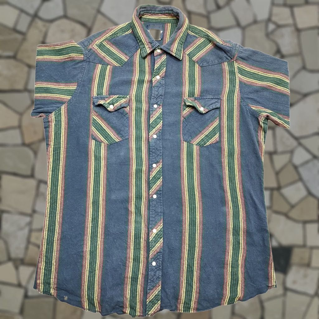 Wrangler VINTAGE Wrangler Blue Western Cowboy Striped Flannel Shirt Mens XL Pearl Snaps Shirt Size US XL / EU 56 / 4 - 1 Thumbnail