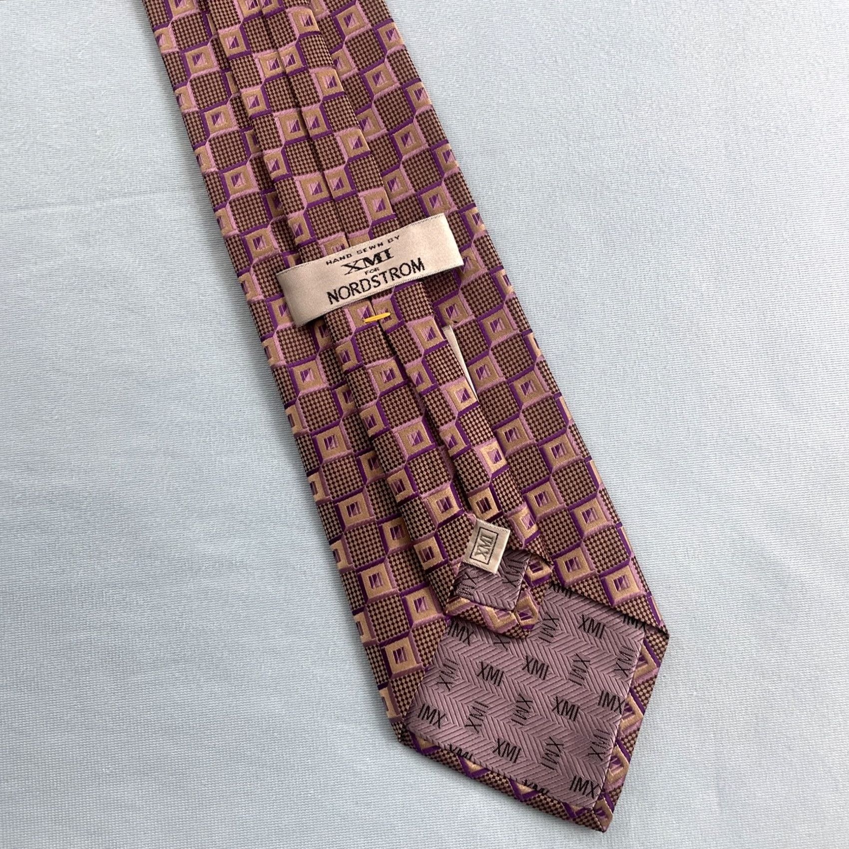 Vintage VINTAGE XMI Tie Geometric Designer Silk 100% Silk Purple Pink Gold Men Classic 57"-60" EUC Size ONE SIZE - 5 Thumbnail