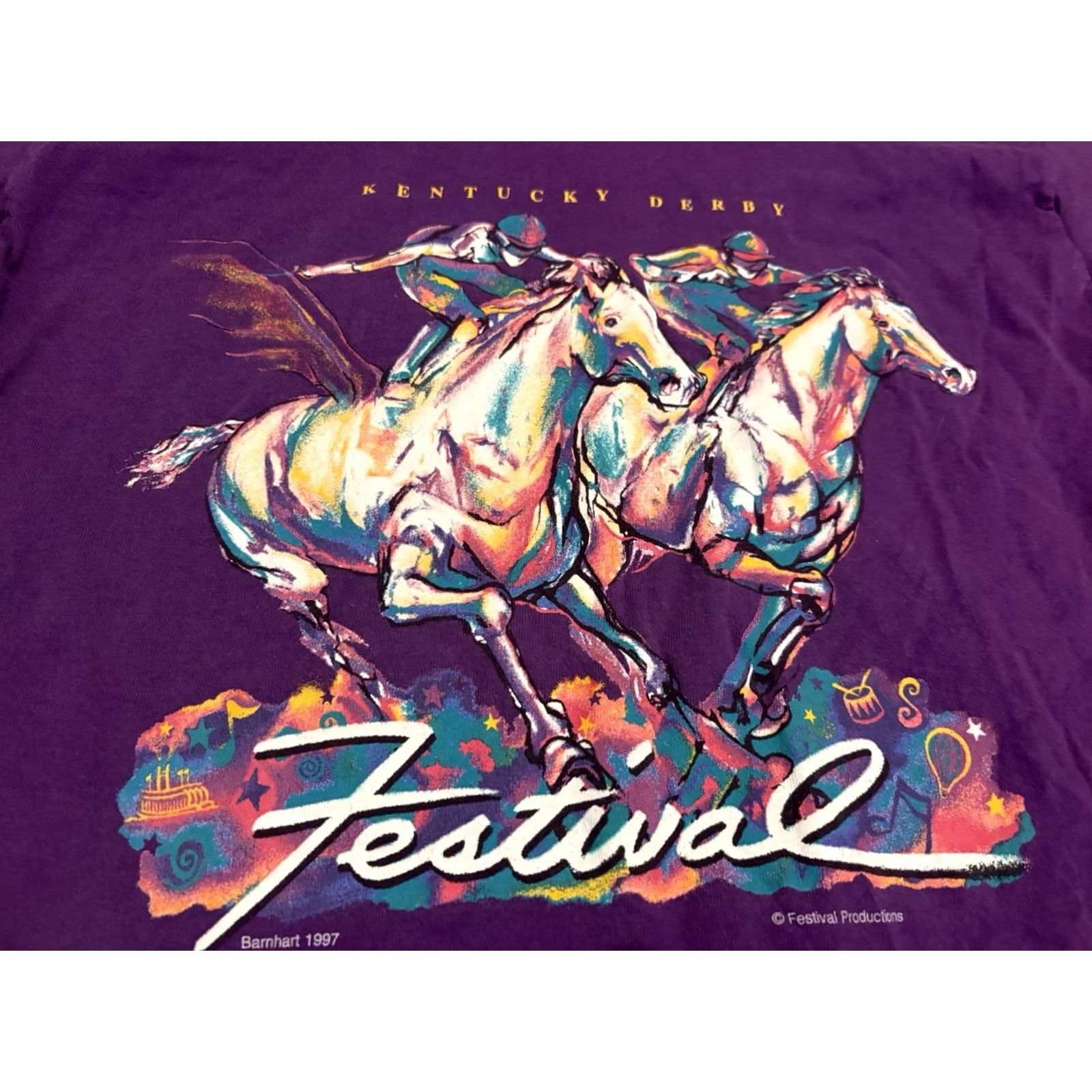 Fruit Of The Loom VINTAGE Kentucky Derby Festival Purple Tee Shirt L Adult 1990s USA Fruit of the Loom Shirt Mens 90s Short Sleeve Crew Neck Single Stitch Cotton Size US L / EU 52-54 / 3 - 3 Thumbnail