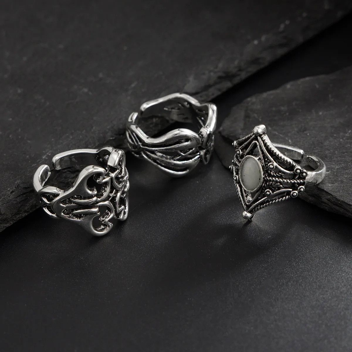 Vintage 3 Piece Set Hollow Pattern Ring Size ONE SIZE - 5 Thumbnail