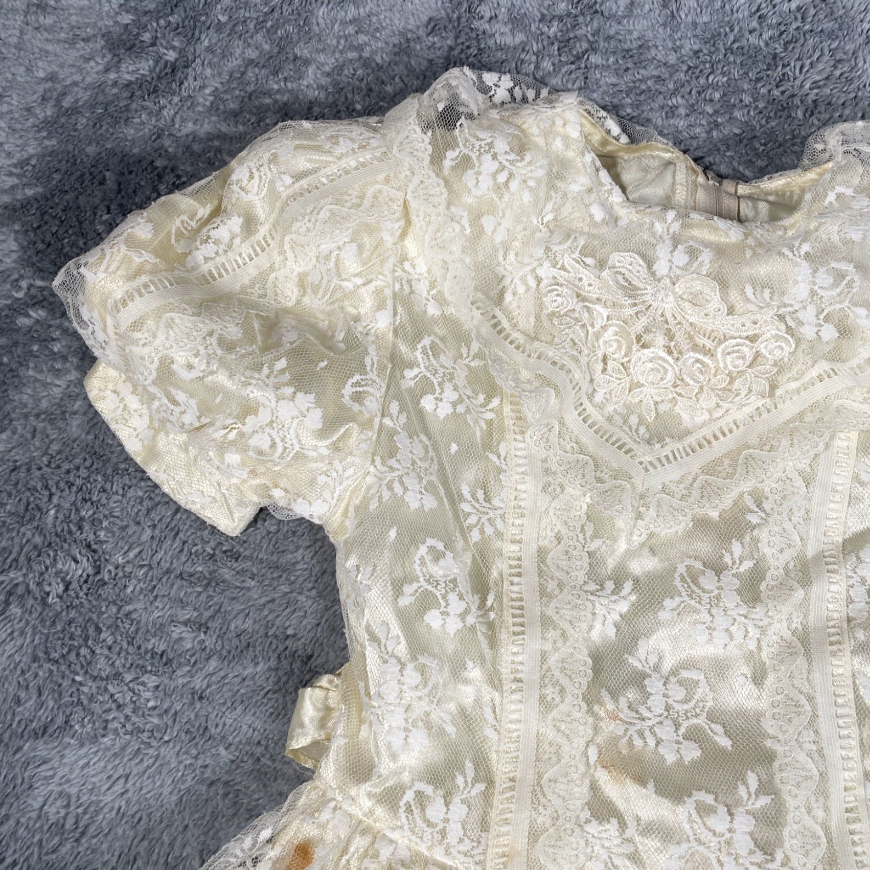 Vintage VINTAGE Gunne Sax Jessica McClintock Lace Ruffled Collar DRESS Size 7 CREAM Prairie Victorian 1970s Juniors Special Occasion Womens Size M / US 6-8 / IT 42-44 - 2 Thumbnail