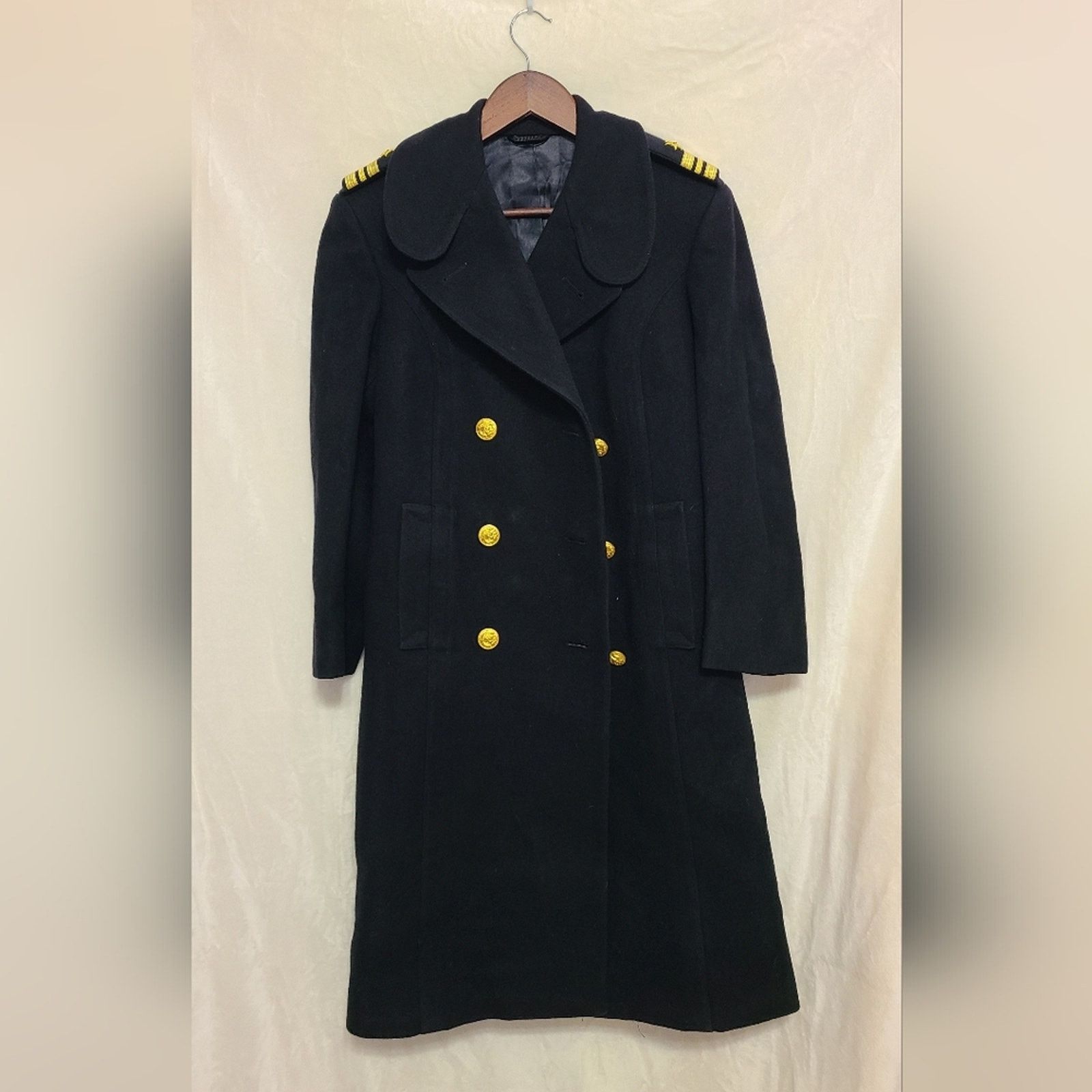 image of Vintage Women's Flying Cross Navy Dress Coat Size Xs in Black