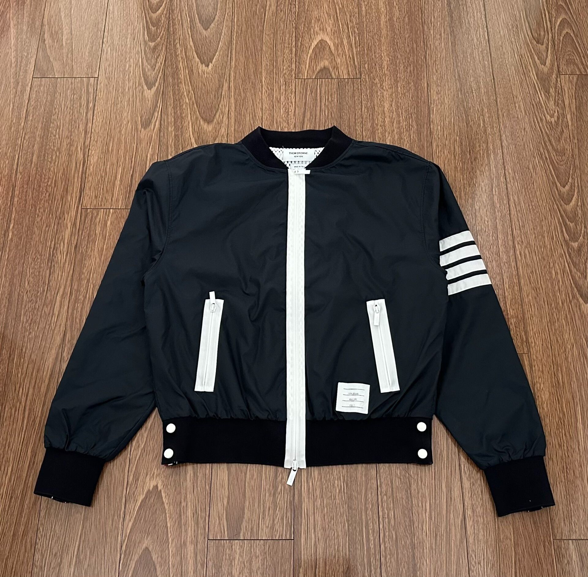 Thom Browne Thom Browne Nylon Zip 4-Stripe Varsity Jacket Size US L / EU 52-54 / 3 - 1 Thumbnail