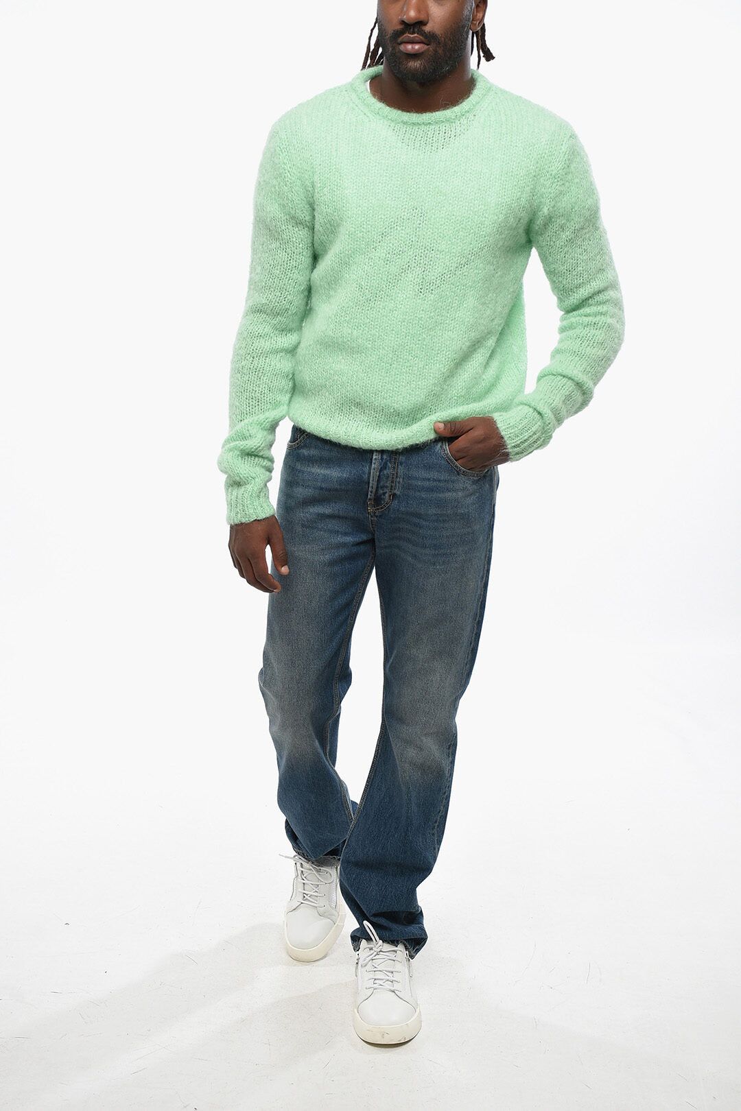 Rick Owens og1mm1025 Mohair Blend Crewneck Sweater in Green Size US M / EU 48-50 / 2 - 4 Thumbnail