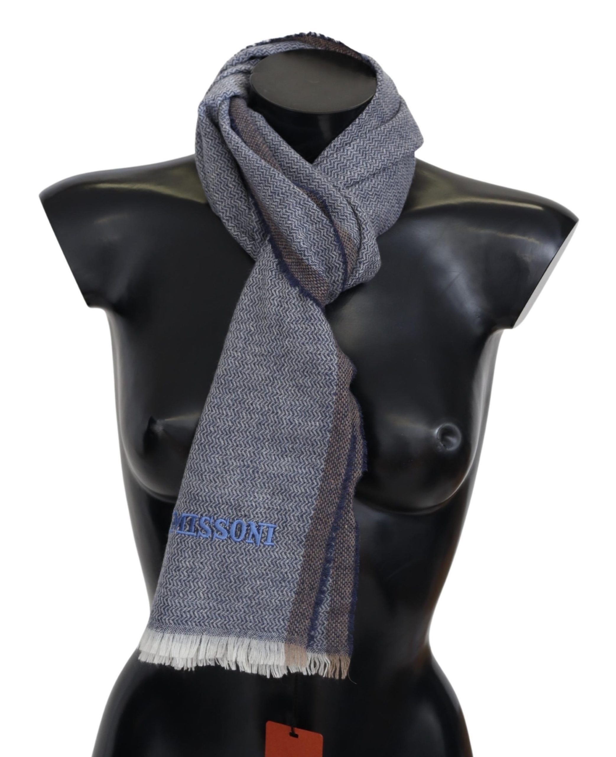 Missoni Elegant Gray Wool Scarf with Stripes and Men's Fringes Size ONE SIZE - 1 Thumbnail