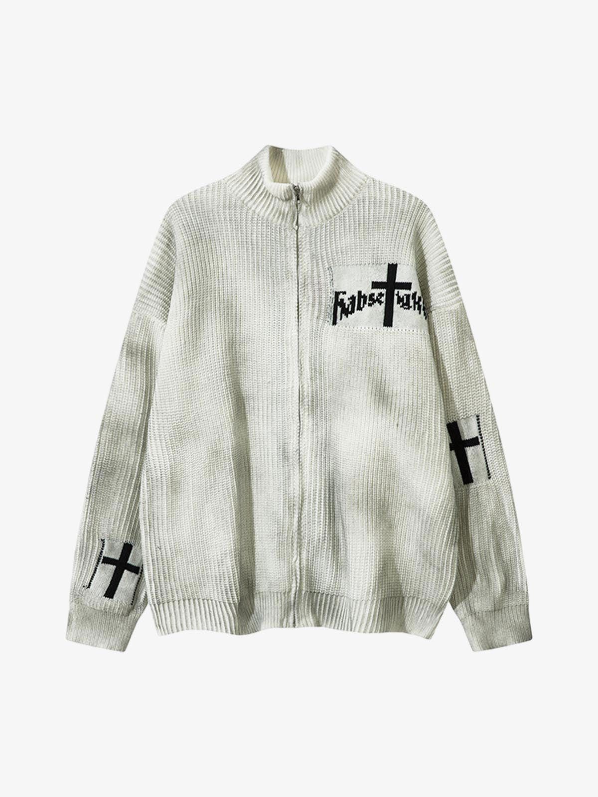 Other Ribbed Knit Dirty Dyed Embroidery Cross Sweater Size US L / EU 52-54 / 3 - 3 Thumbnail