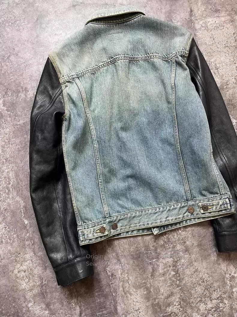Saint Laurent Paris Saint Laurent Paris Leather Sleeve Patched Denim Jacket Size US S / EU 44-46 / 1 - 9 Thumbnail
