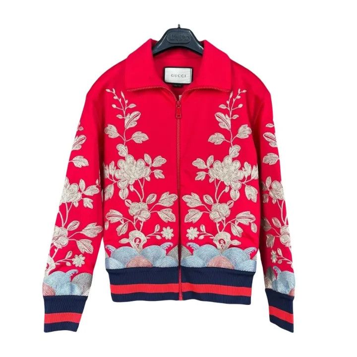 Gucci Gucci Red Embroidered Zip-up Long Sleeve Jacket Size US XS / EU 42 / 0 - 1 Thumbnail
