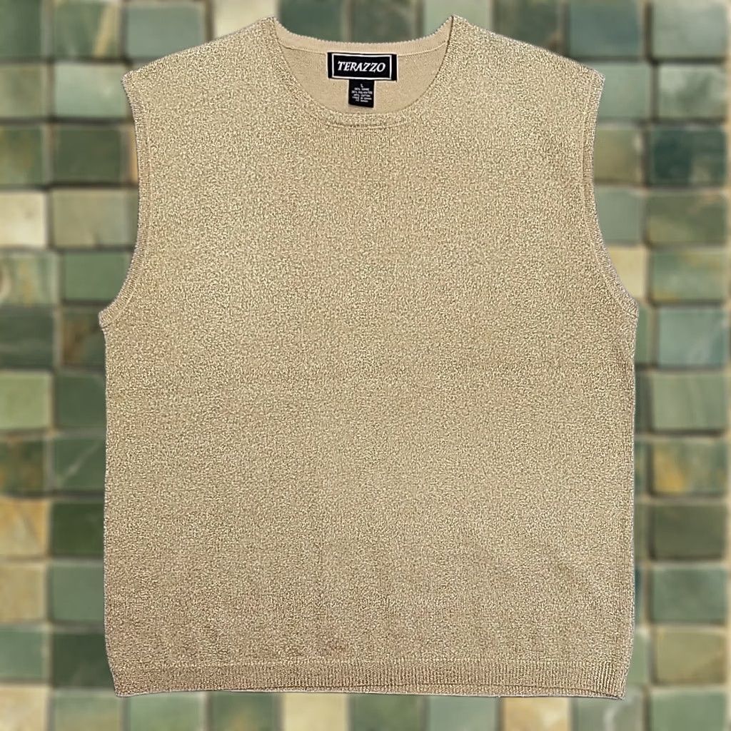 Coldwater Creek Terazzo Top Women L Metallic Gold Knit Sleeveless Ramie Blend Capsule Wardrobe Size L / US 10 / IT 46 - 1 Thumbnail