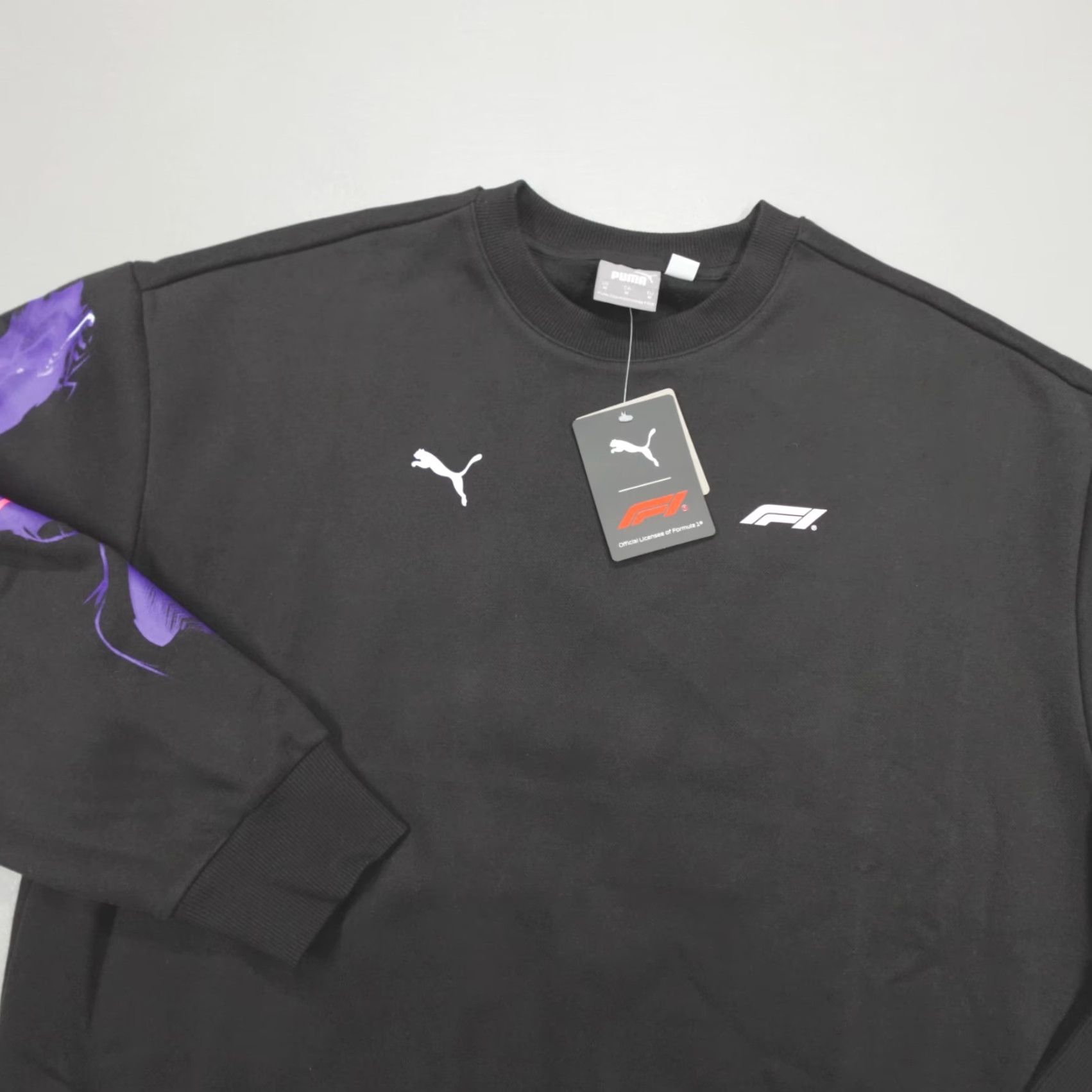 Puma PUMA Sweatshirt Crewneck Pullover Graphic Print F1 Neon Energy Men's M Black Shirts Size US M / EU 48-50 / 2 - 2 Thumbnail