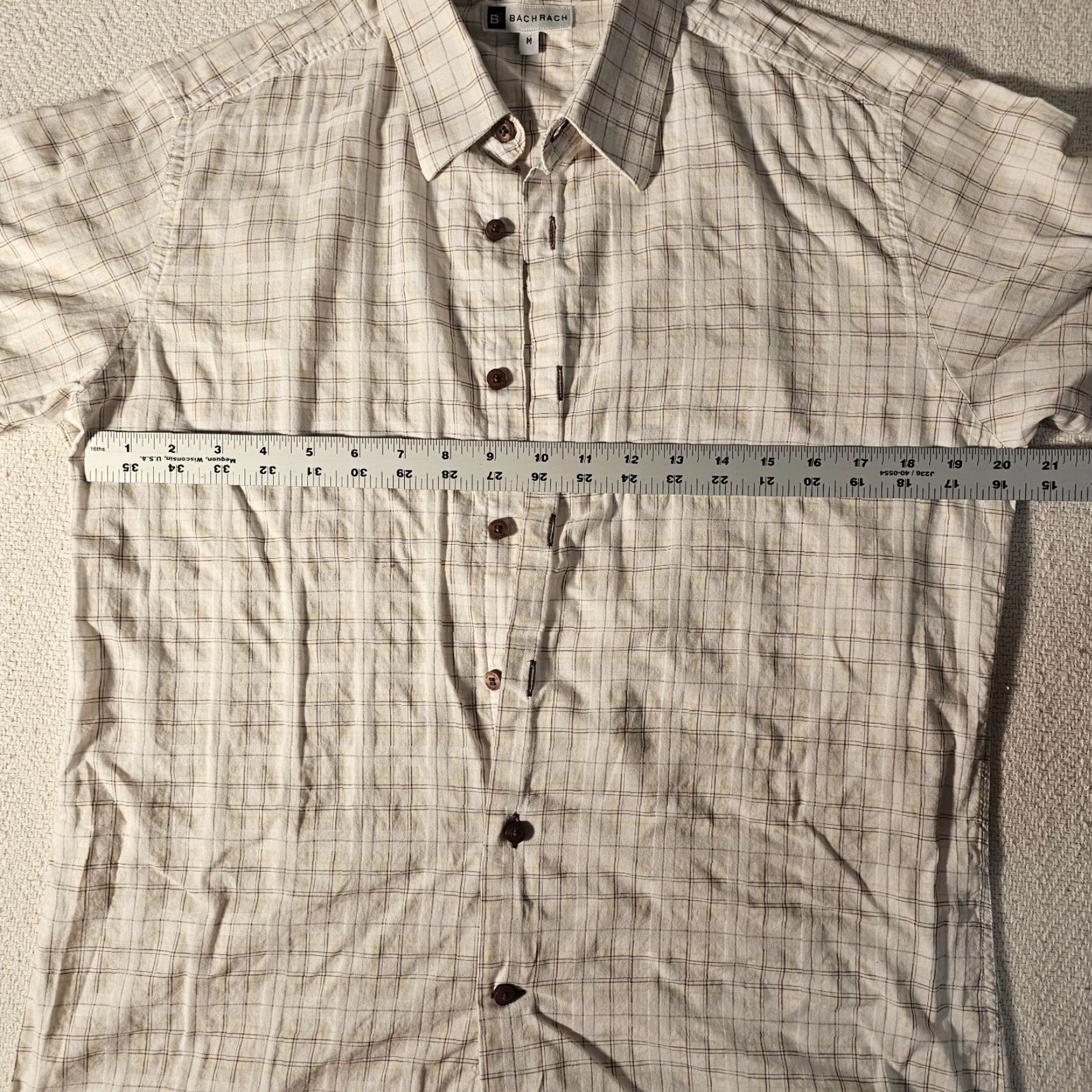 Vintage Bachrach Mens Short Sleeve Button Down Casual Shirt Size Medium White Checks Size US M / EU 48-50 / 2 - 4 Thumbnail