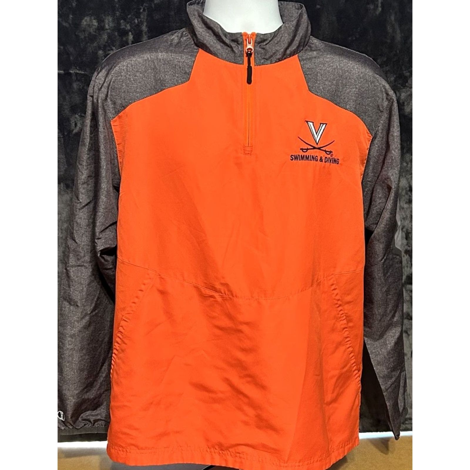 Holloway Holloway University Of Virginia Swimming & Diving 1/4 Zip Pullover Jacket Men Medium Gray Orange Multicolor Logo Zip Mock Short Length Regular Fit Size US M / EU 48-50 / 2 - 5 Thumbnail