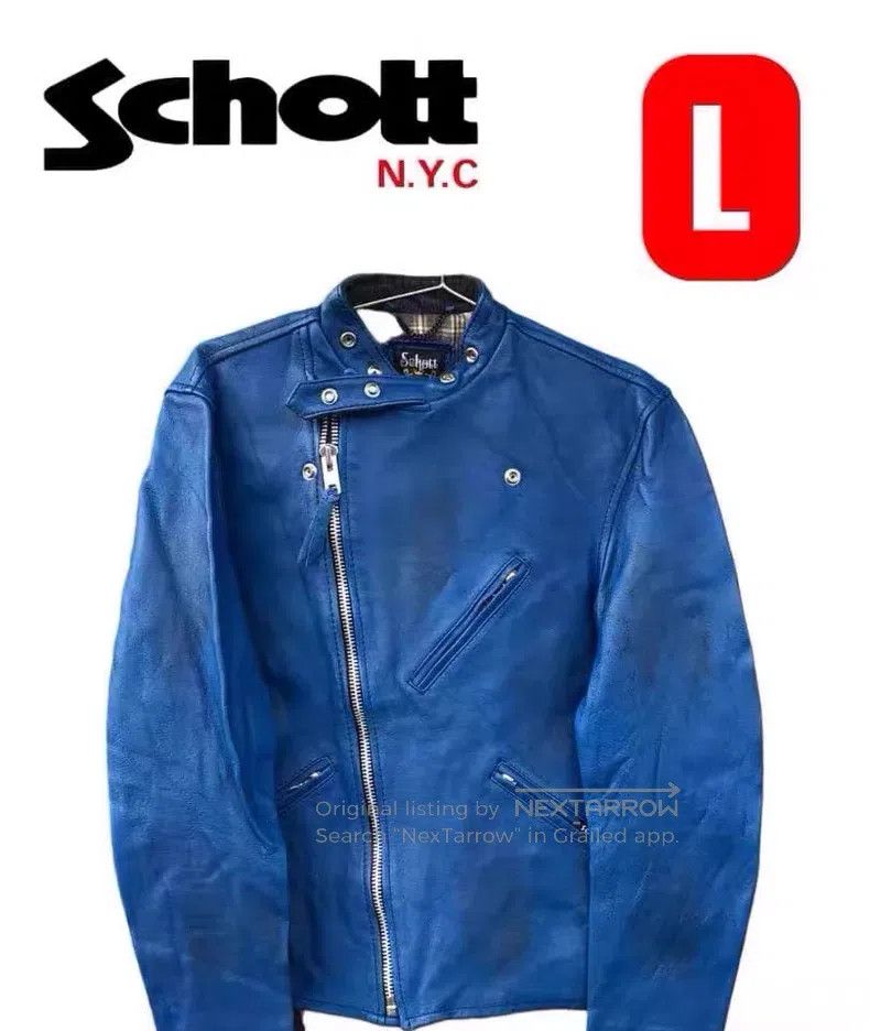 Schott Blue motorcycle leather jacket Size US L / EU 52-54 / 3 - 8 Thumbnail