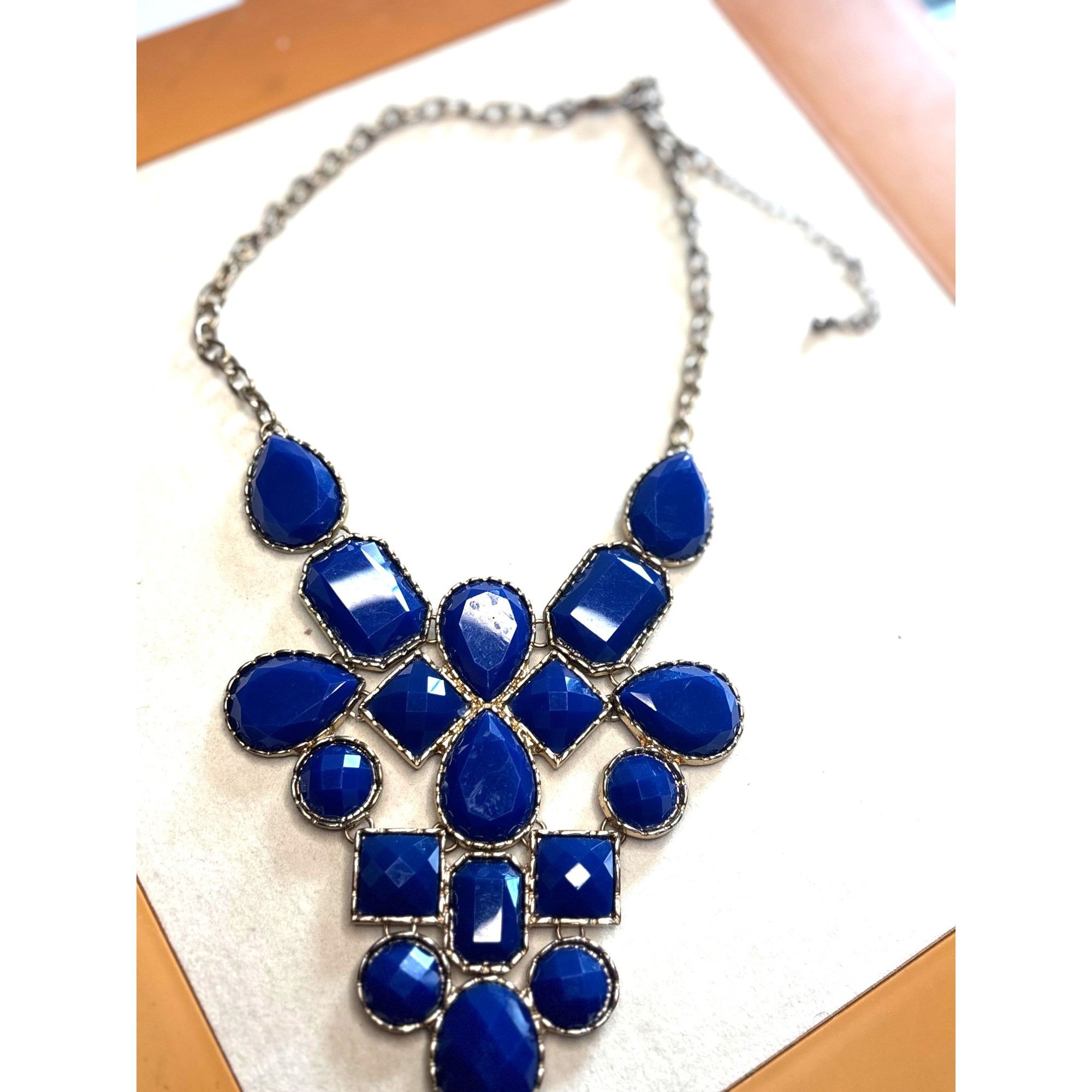 Other Cobalt Blue Statement Gold-Tone Chain Necklace With Bold Blu Size ONE SIZE - 2 Thumbnail